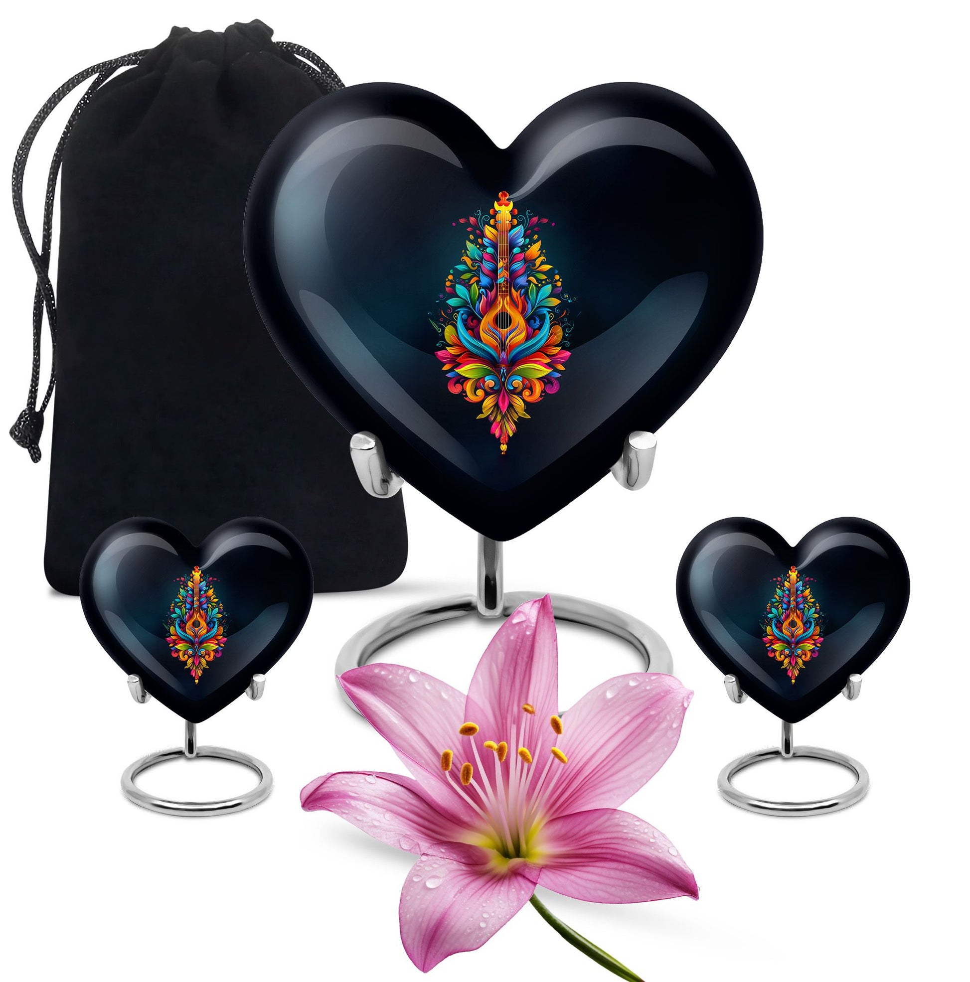 Guitar Theme Large Urn With 2 Keepsake Urn