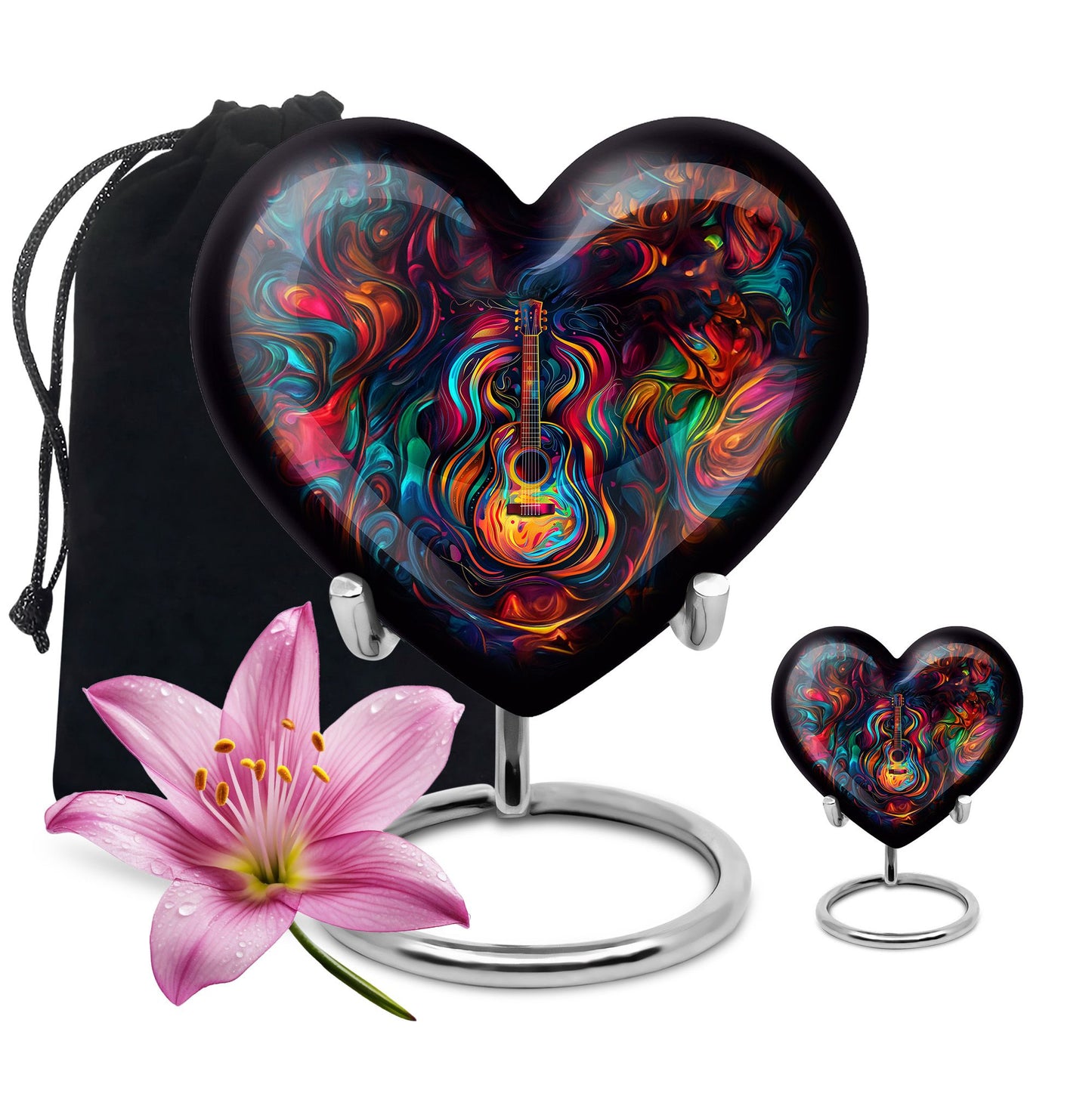 Guitar Theme Large Urn With 1 Keepsake Urn