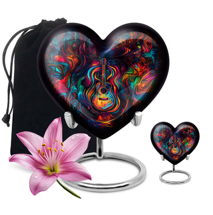 Guitar Theme Large Urn With 1 Keepsake Urn