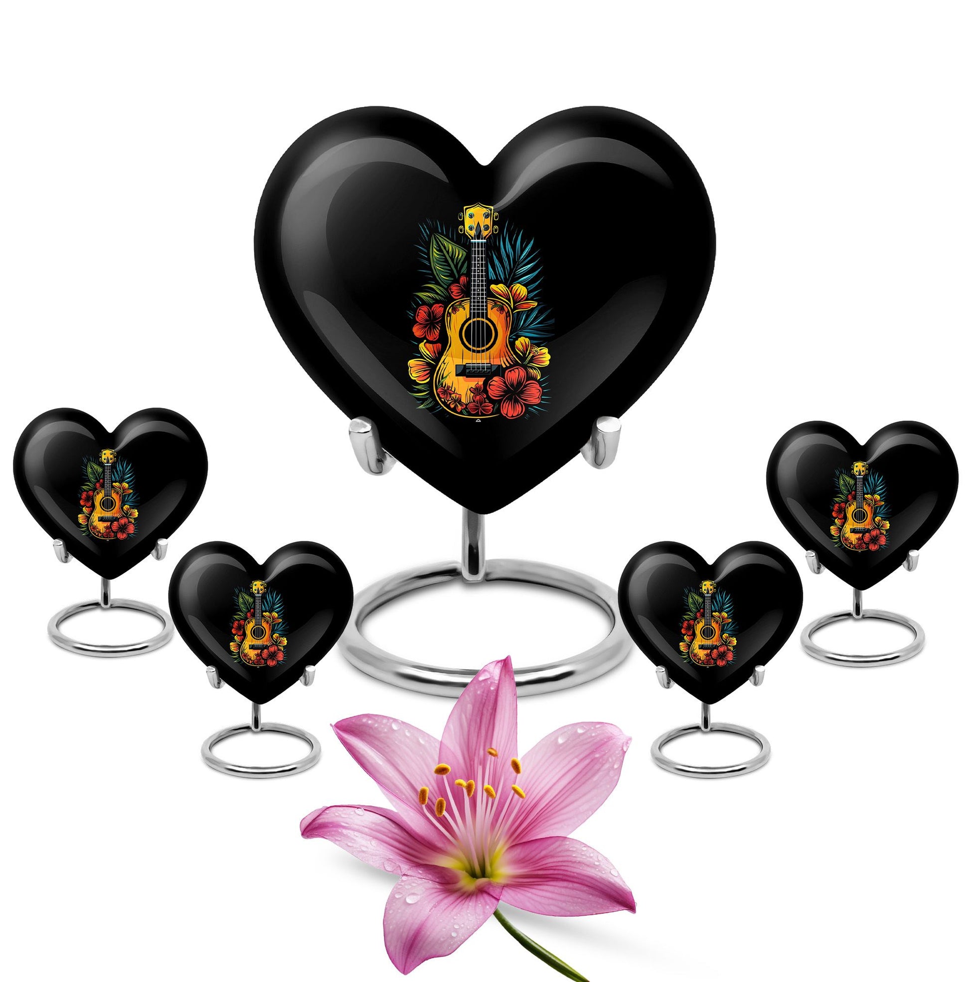 Guitar Theme Large Urn With 4 Keepsake Urn