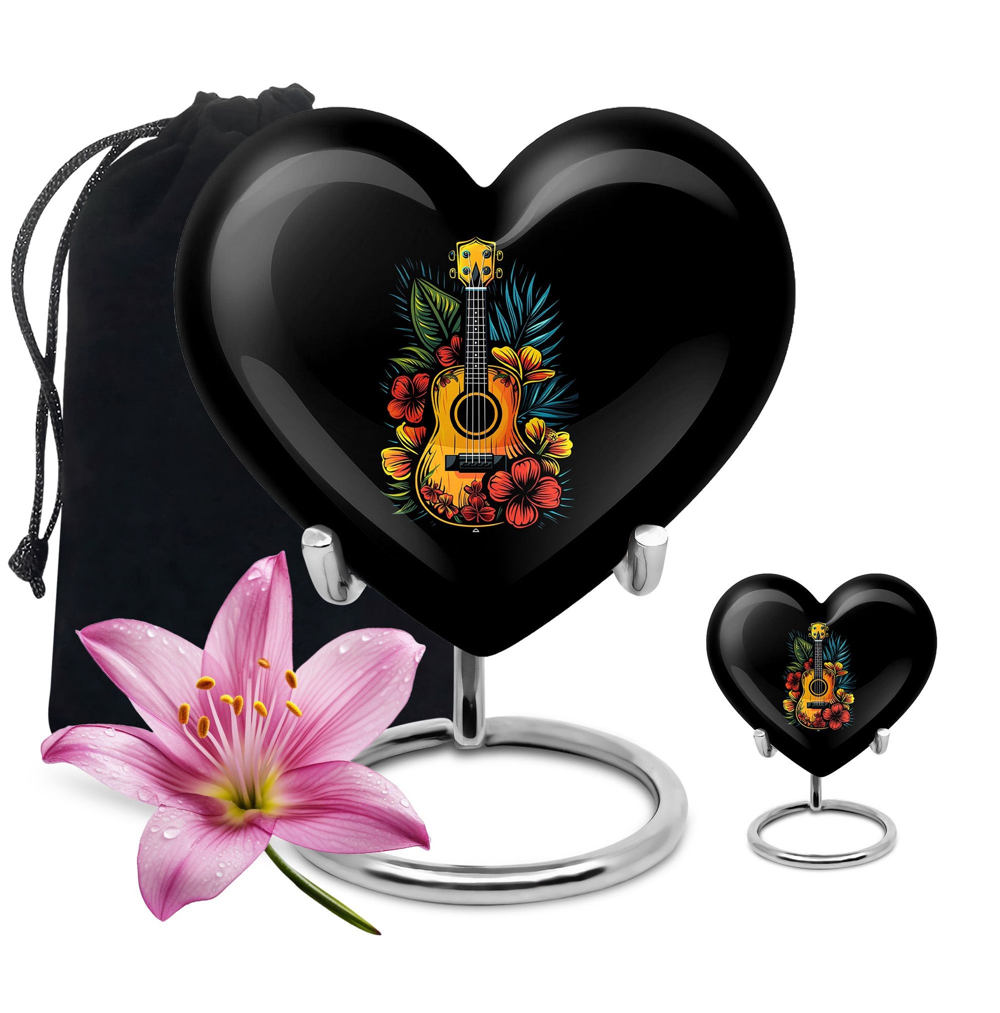 Guitar Theme Large Urn With 1 Keepsake Urn