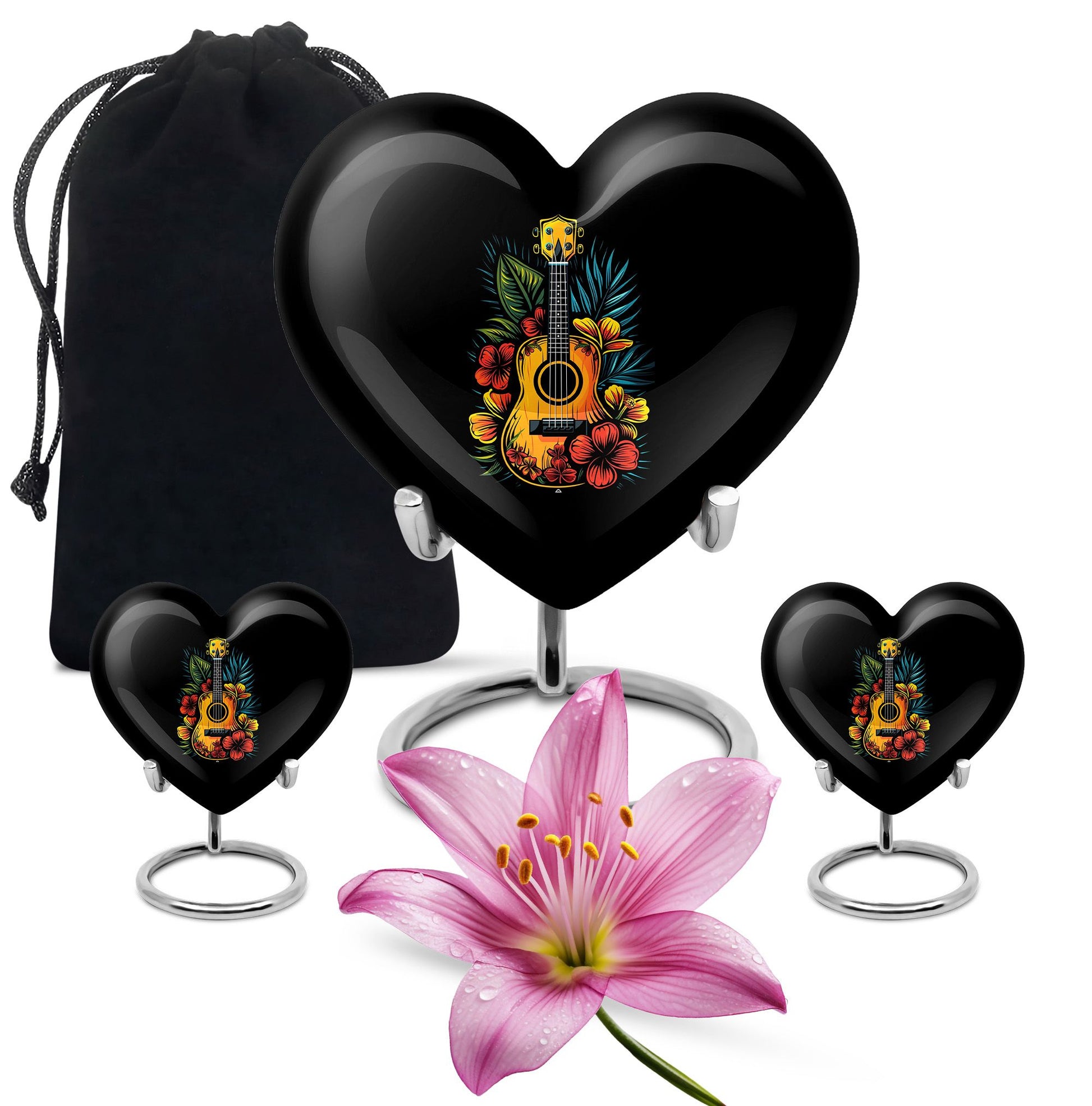 Guitar Theme Large Urn With 2 Keepsake Urn