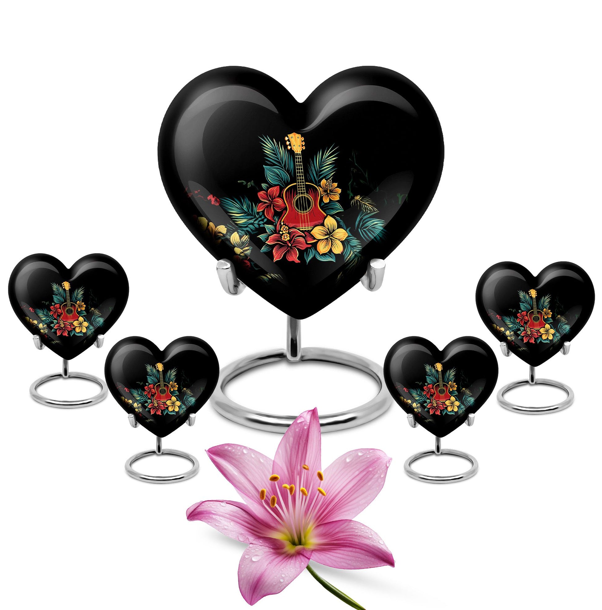 Guitar Theme Large Urn With 4 Keepsake Urn