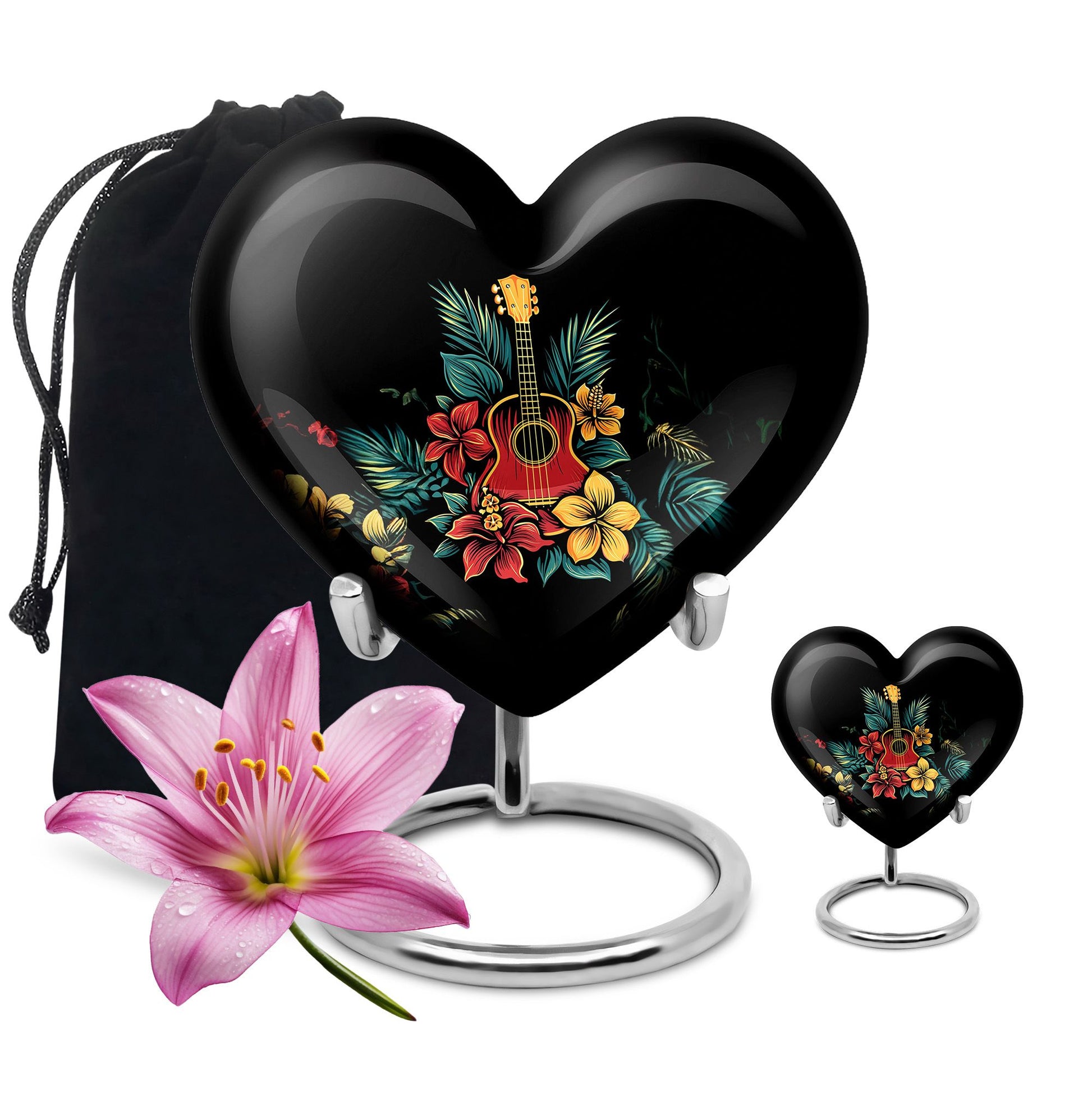 Guitar Theme Large Urn With 1 Keepsake Urn