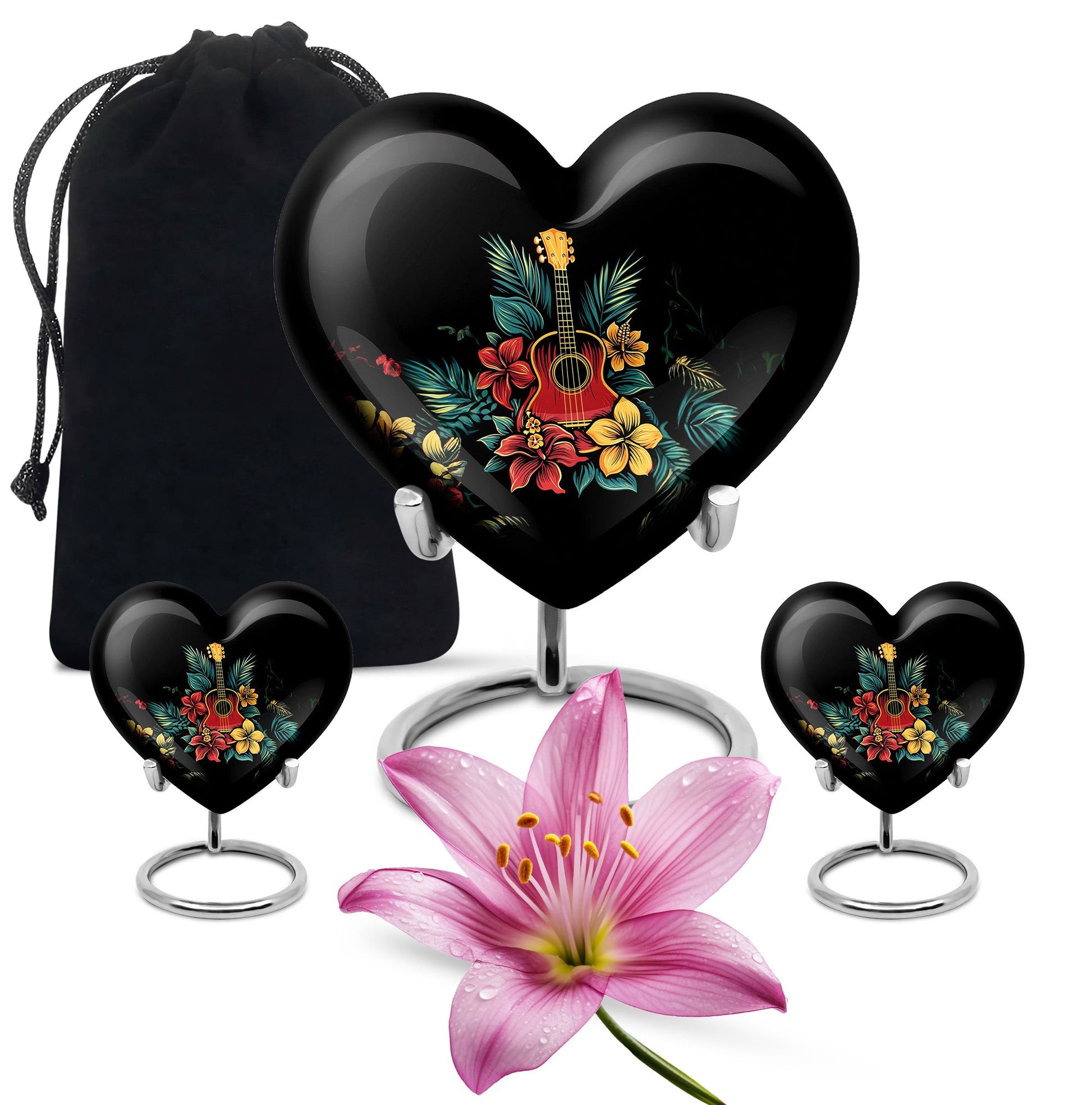 Guitar Theme Large Urn With 2 Keepsake Urn