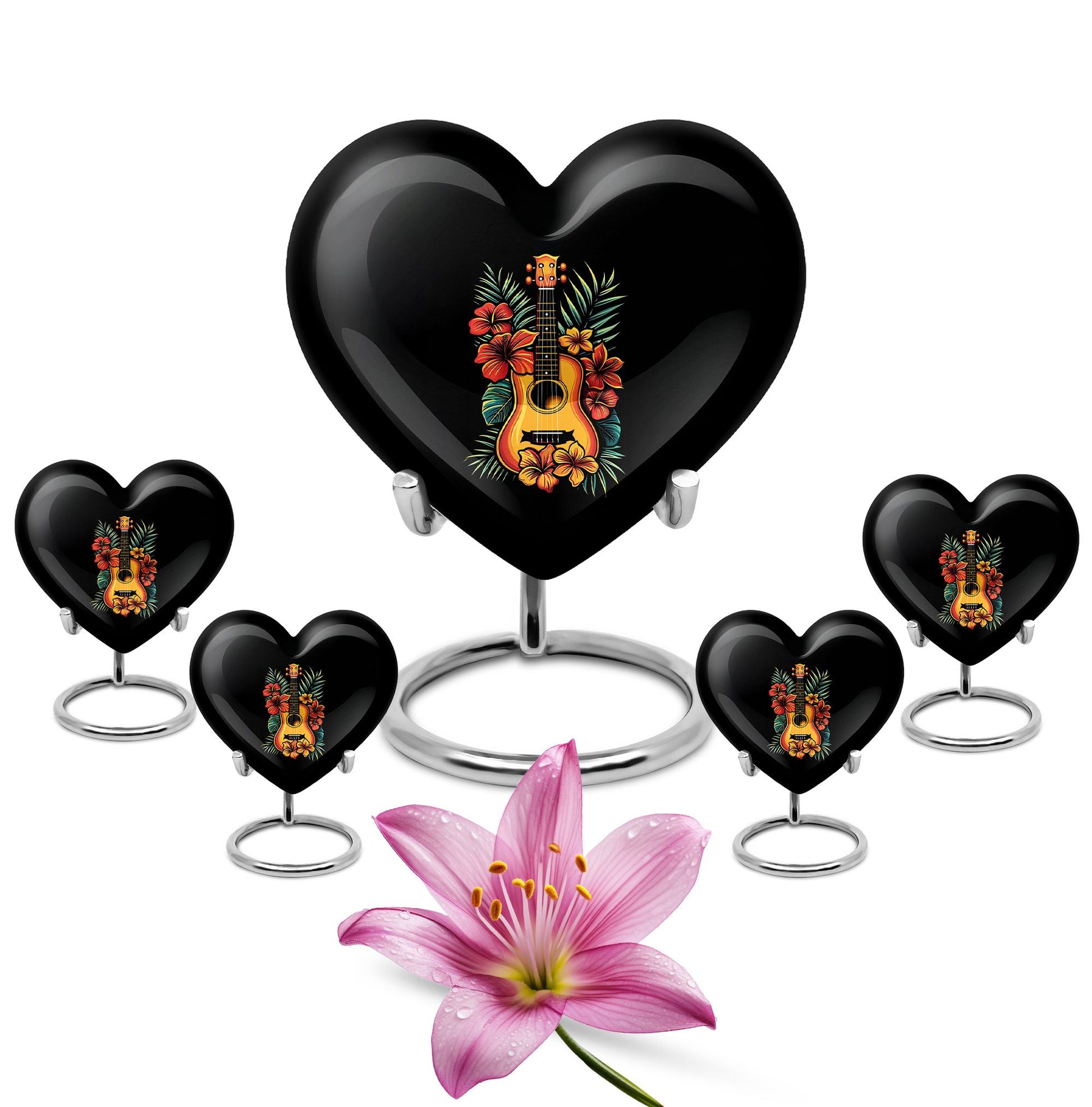 Guitar Theme Large Urn With 4 Keepsake Urn