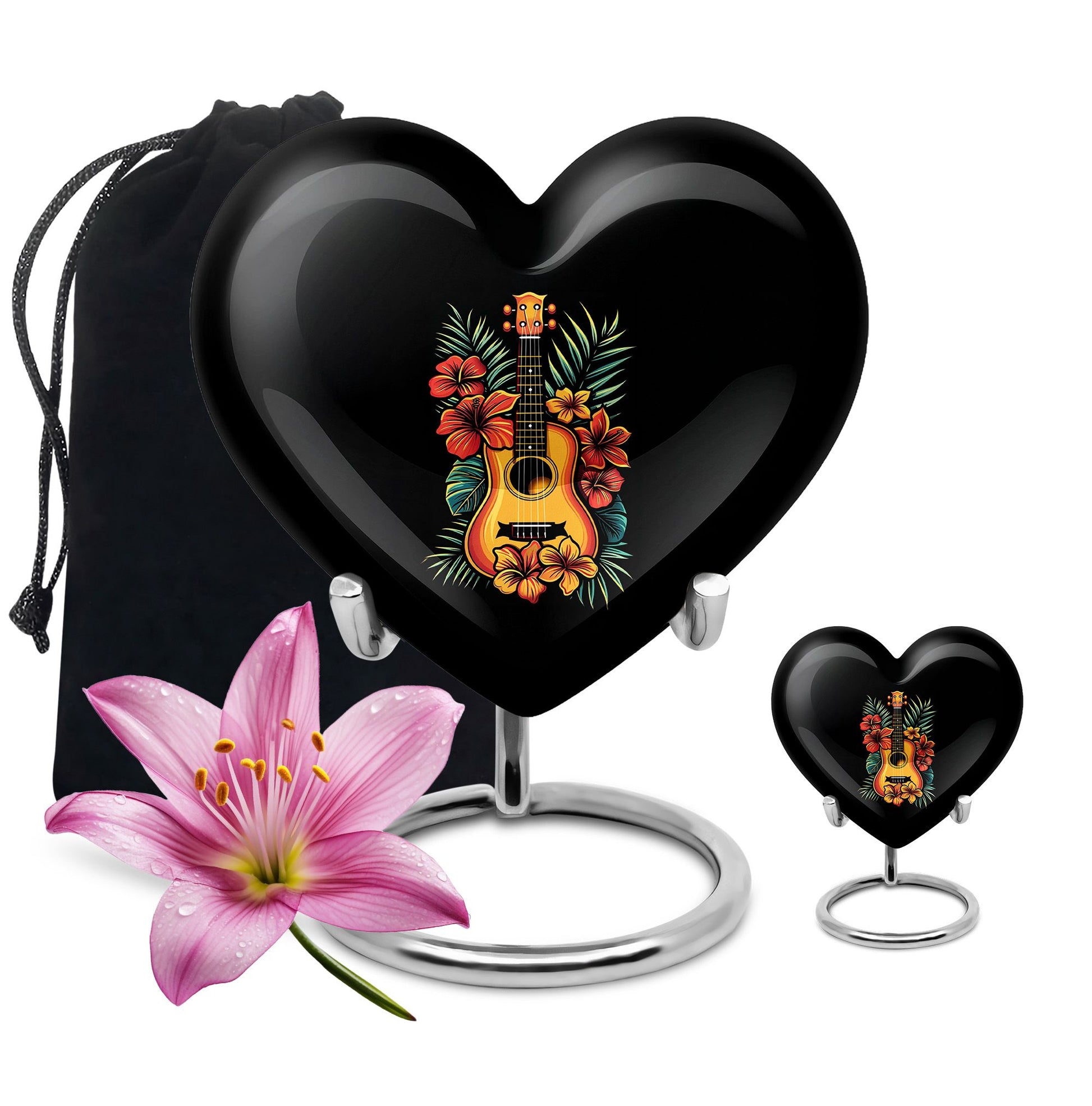Guitar Theme Large Urn With 1 Keepsake Urn