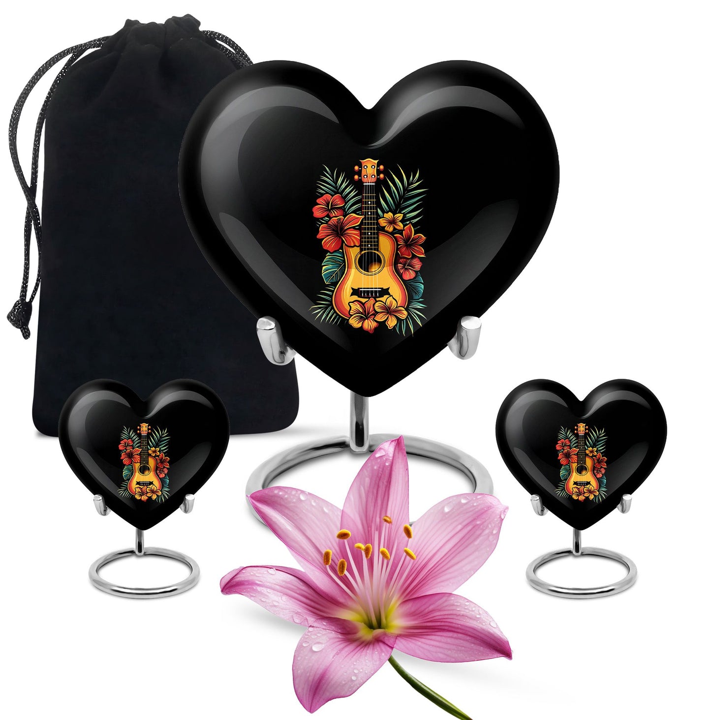 Guitar Theme Large Urn With 2 Keepsake Urn