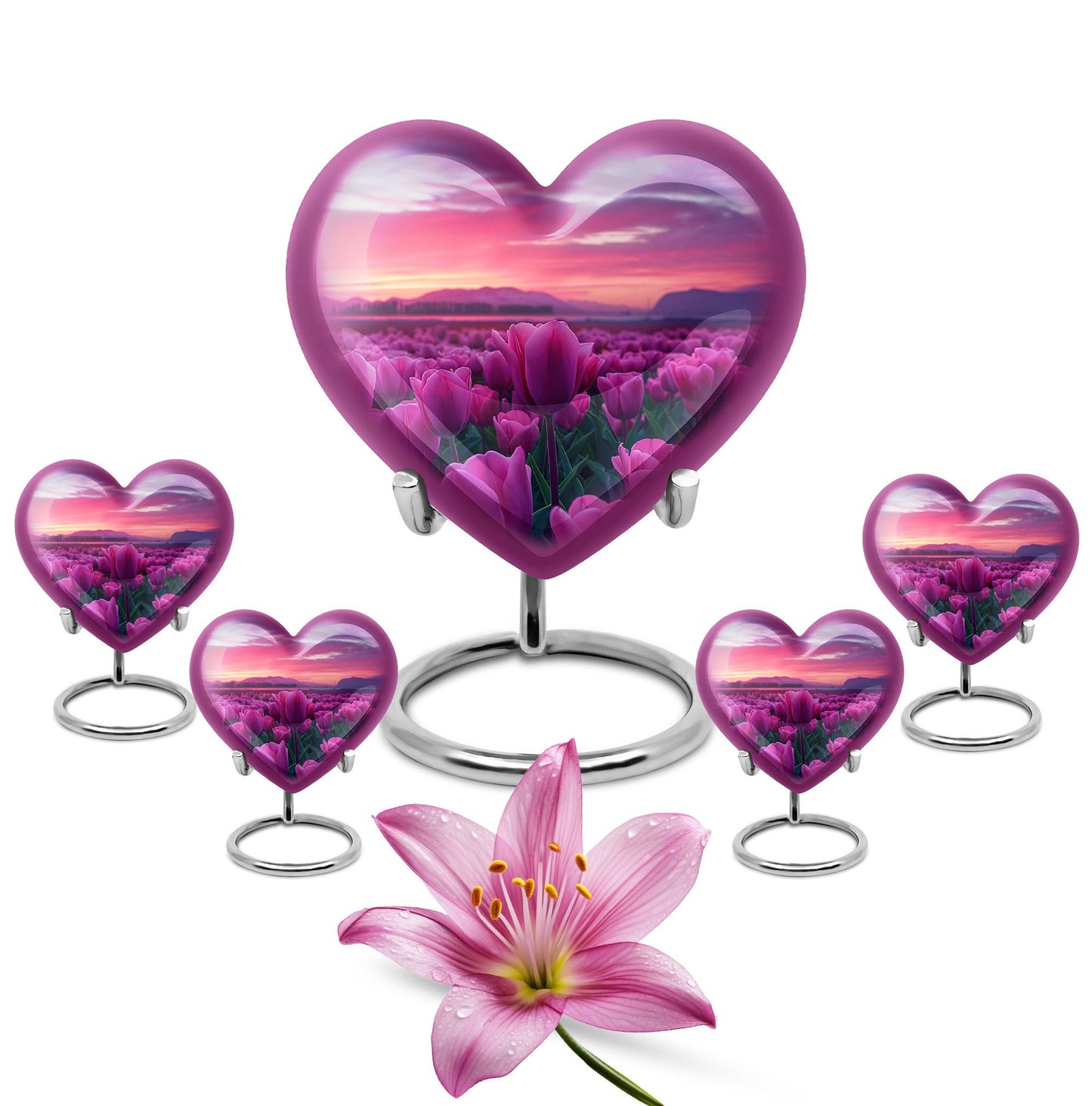 Tulips Theme Large Urn With 4 Keepsake Urn