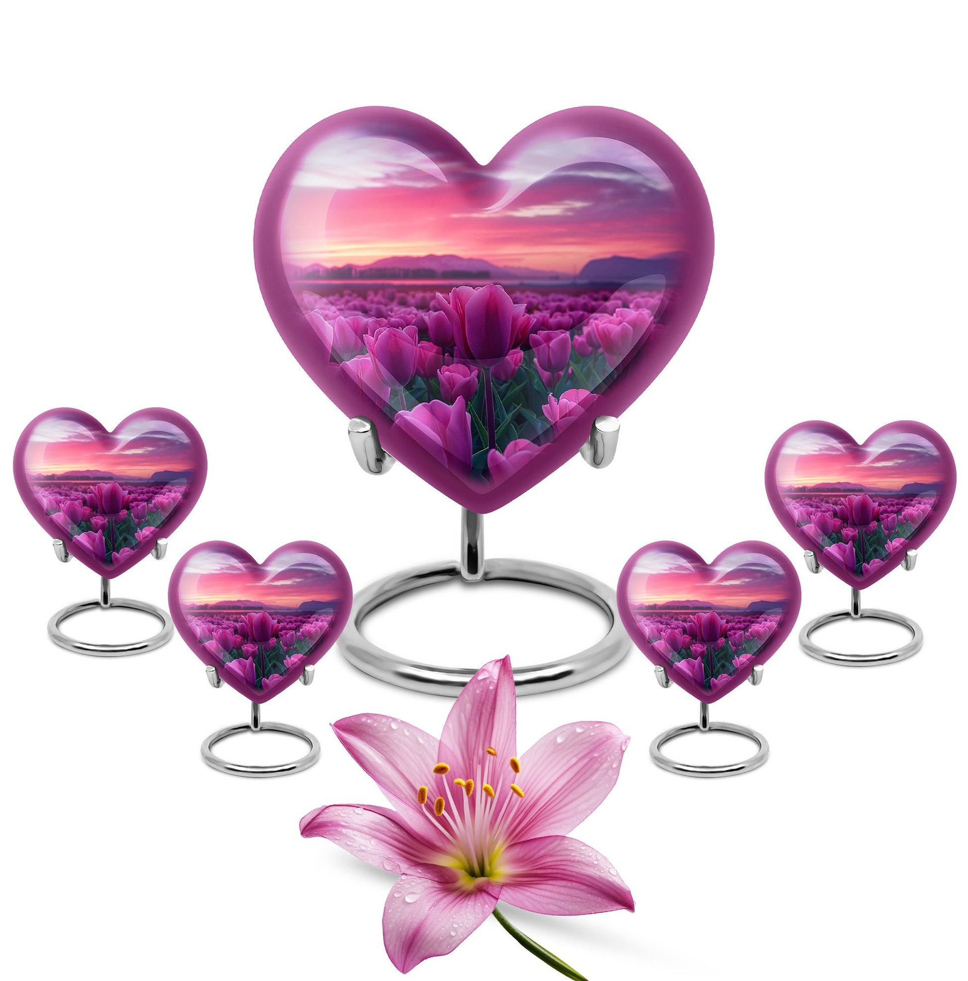 Tulips Theme Large Urn With 4 Keepsake Urn