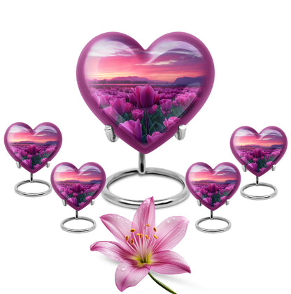 Tulips Theme Large Urn With 4 Keepsake Urn