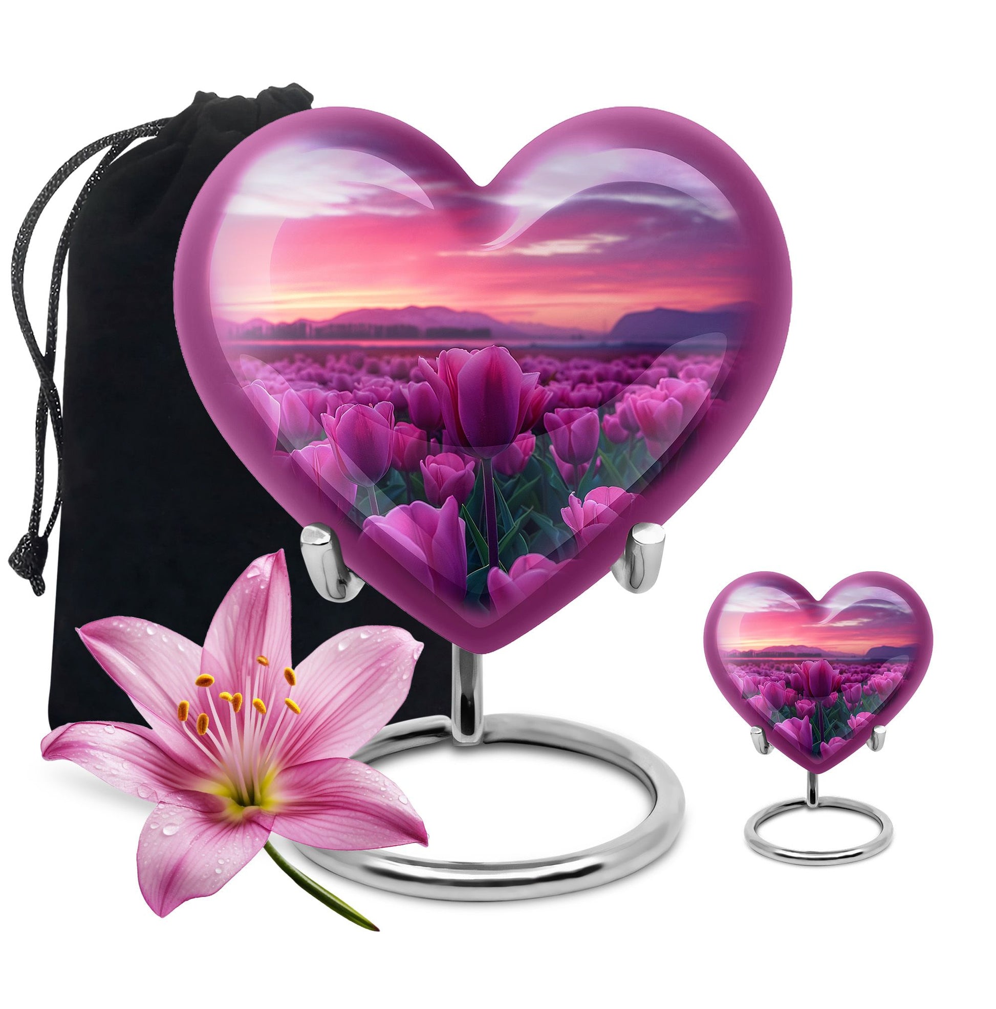 Tulips Theme Large Urn With 1 Keepsake Urn