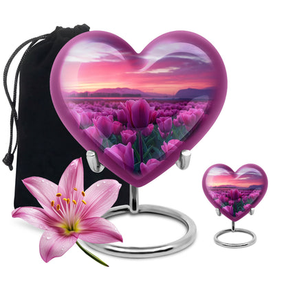 Tulips Theme Large Urn With 1 Keepsake Urn