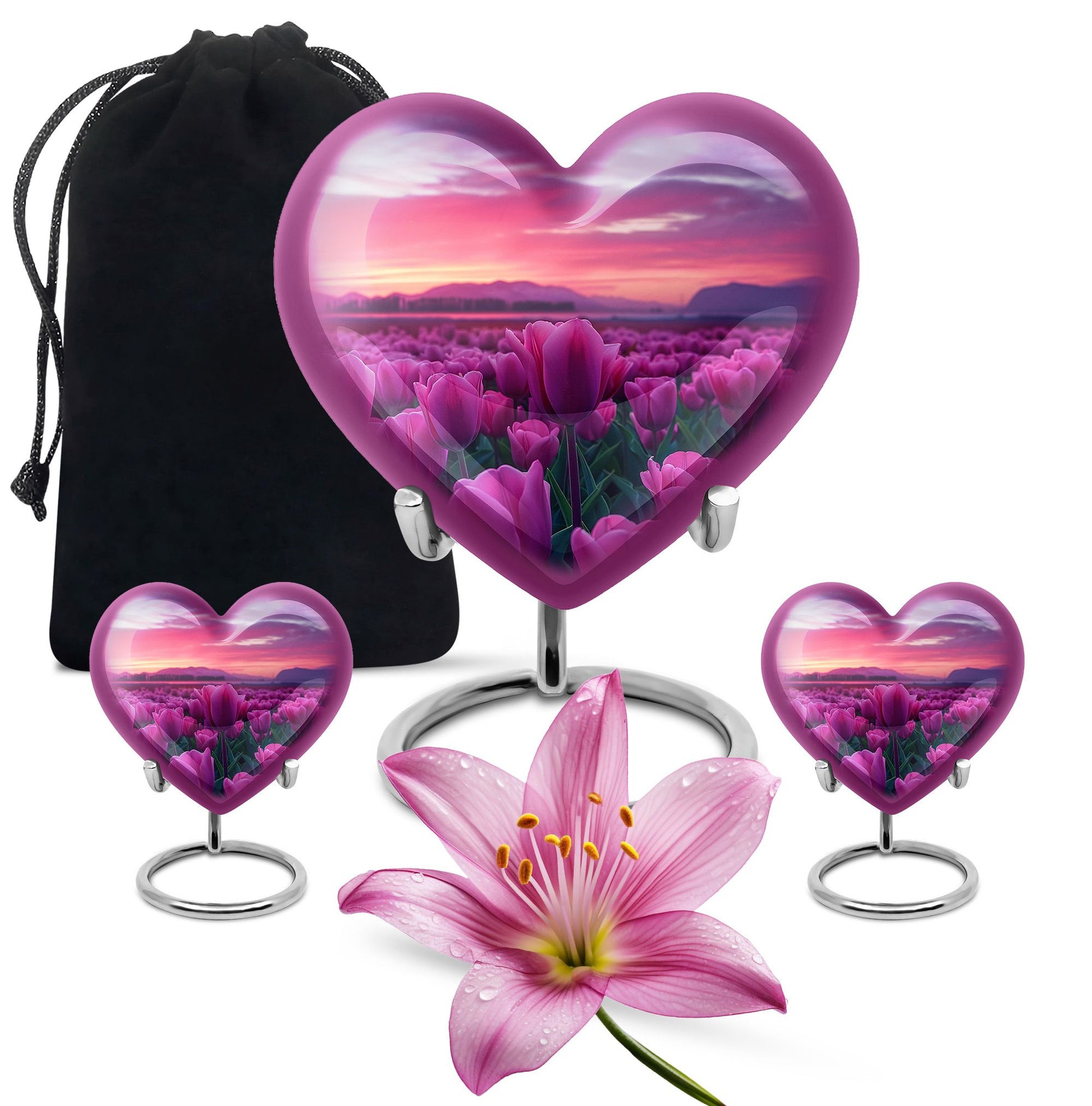 Tulips Theme Large Urn With 2 Keepsake Urn