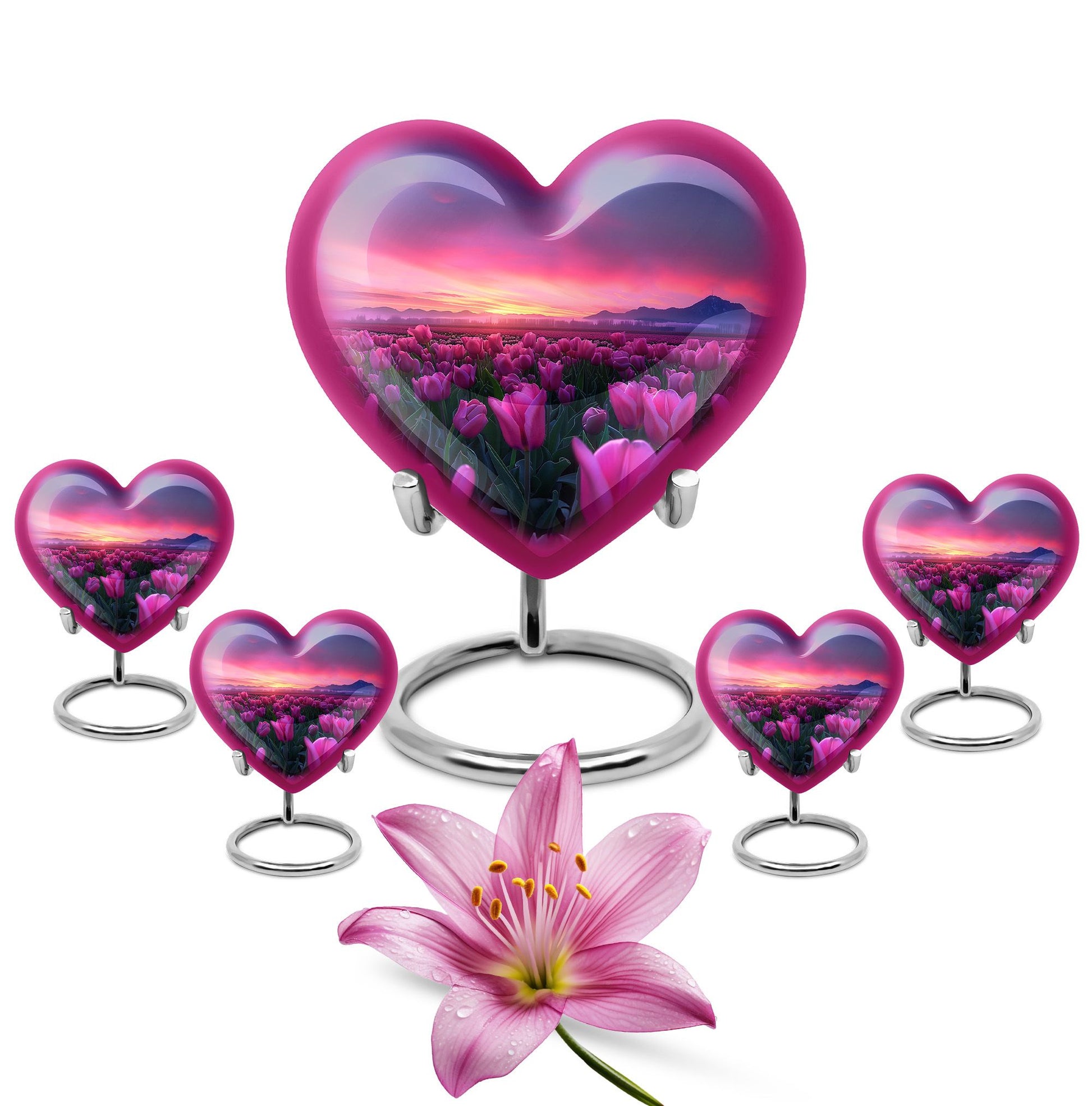 Tulips Theme Large Urn With 4 Keepsake Urn