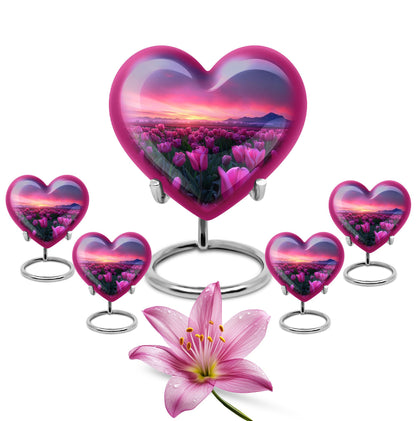 Tulips Theme Large Urn With 4 Keepsake Urn