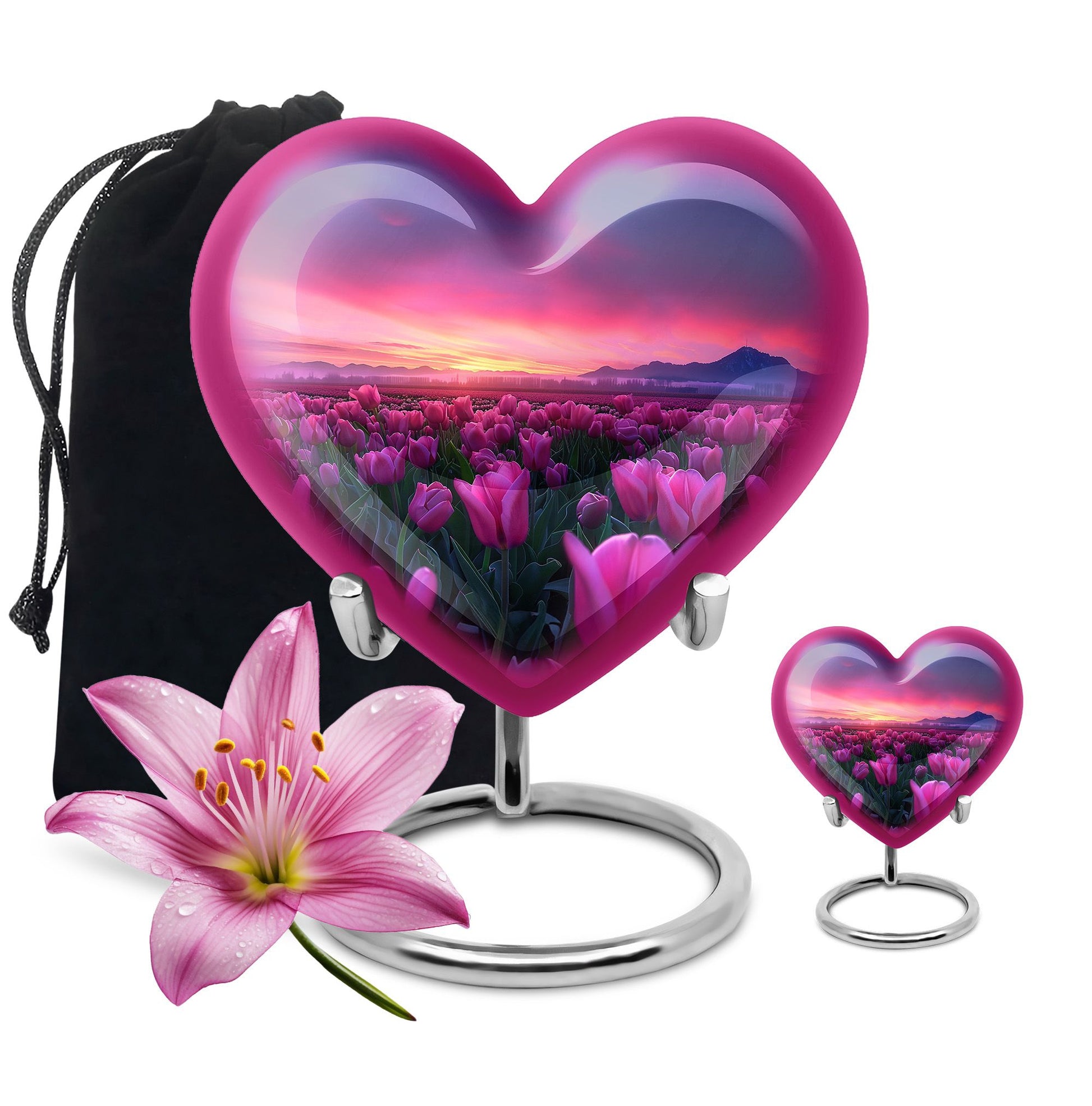 Tulips Theme Large Urn With 1 Keepsake Urn