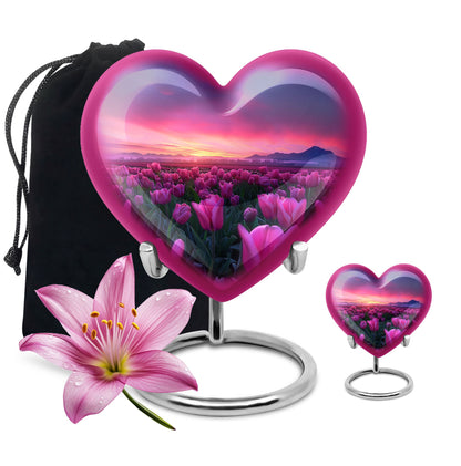 Tulips Theme Large Urn With 1 Keepsake Urn
