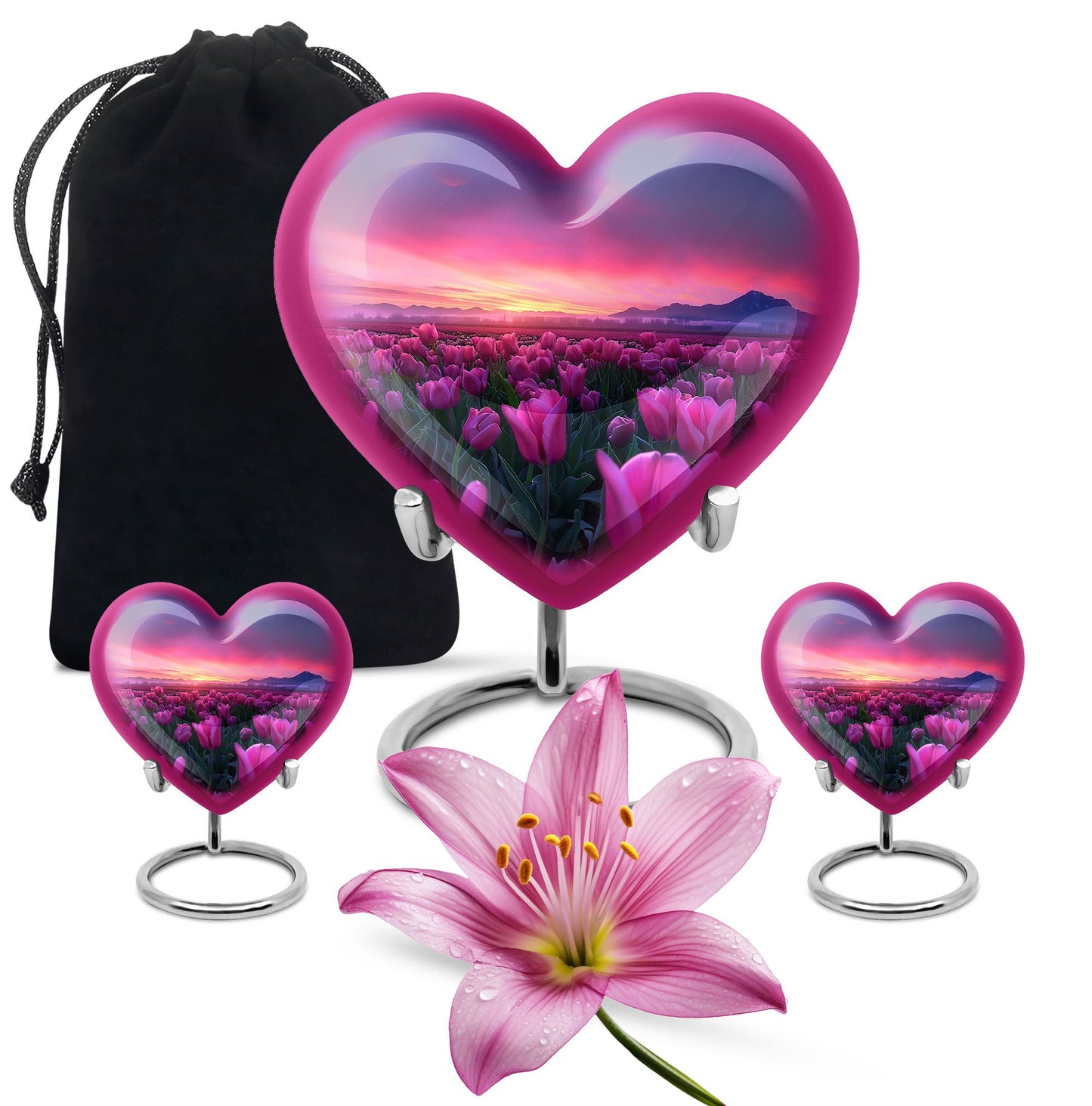 Tulips Theme Large Urn With 2 Keepsake Urn