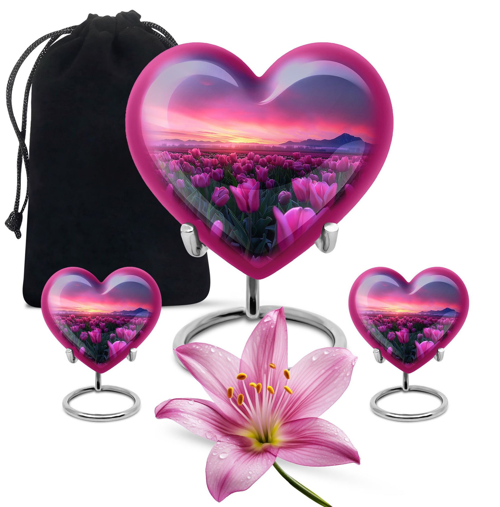 Tulips Theme Large Urn With 2 Keepsake Urn