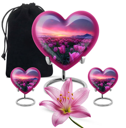 Tulips Theme Large Urn With 2 Keepsake Urn