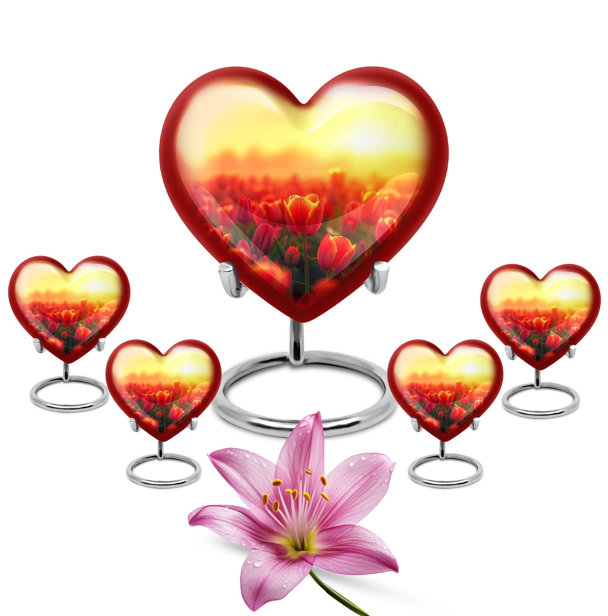 Tulips Theme Large Urn With 4 Keepsake Urn