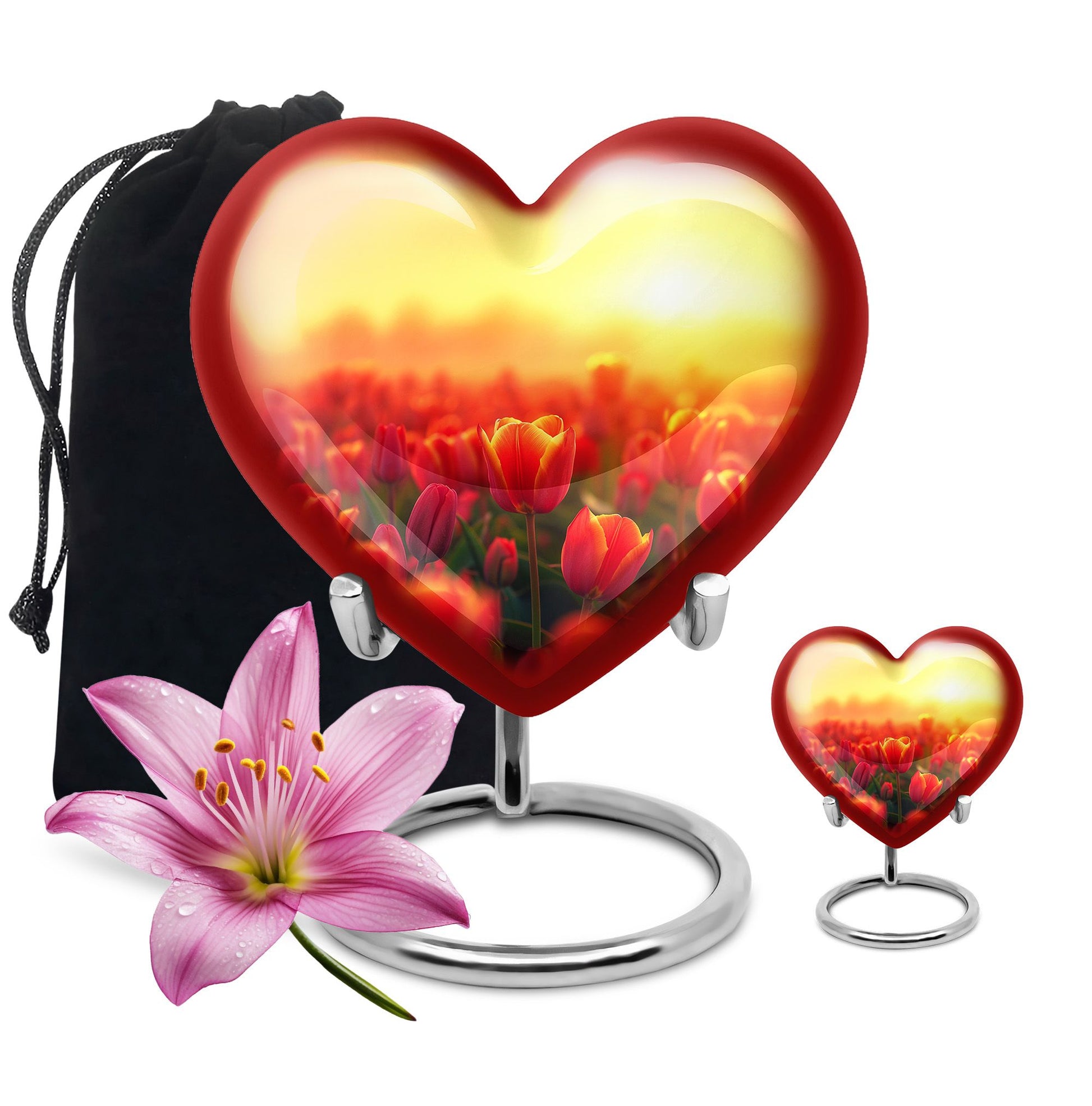 Tulips Theme Large Urn With 1 Keepsake Urn