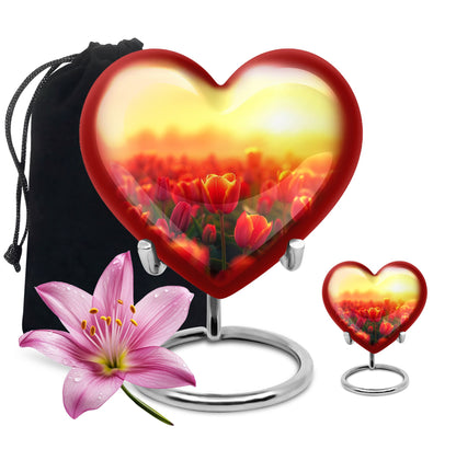 Tulips Theme Large Urn With 1 Keepsake Urn