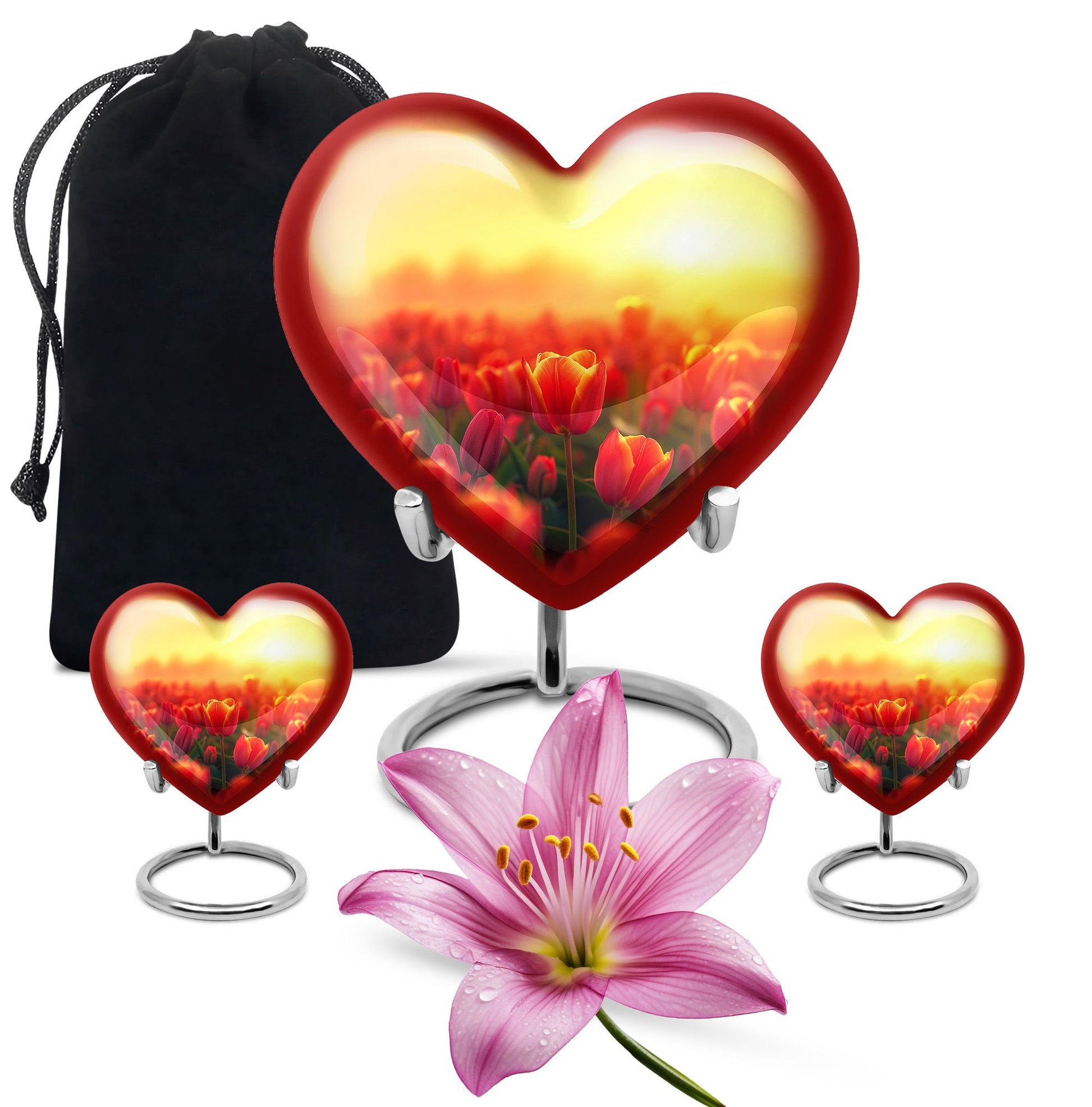 Tulips Theme Large Urn With 2 Keepsake Urn