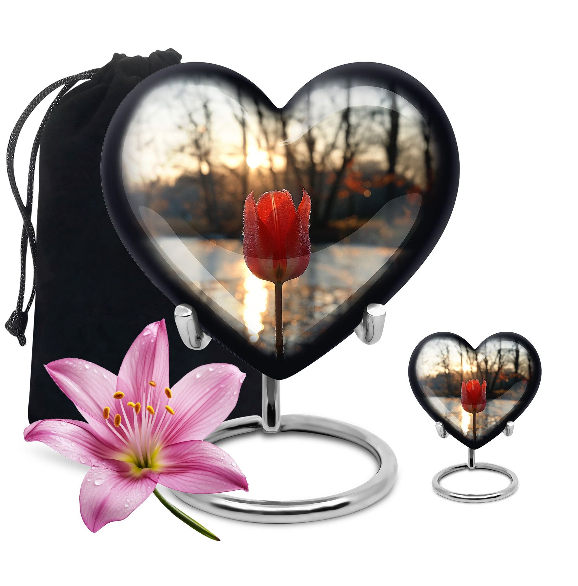 Tulips Theme Large Urn With 1 Keepsake Urn