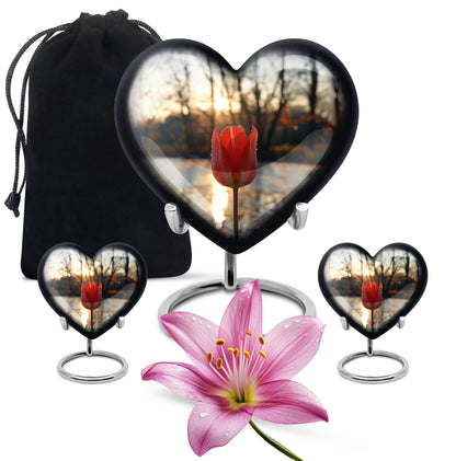 Tulips Theme Large Urn With 2 Keepsake Urn