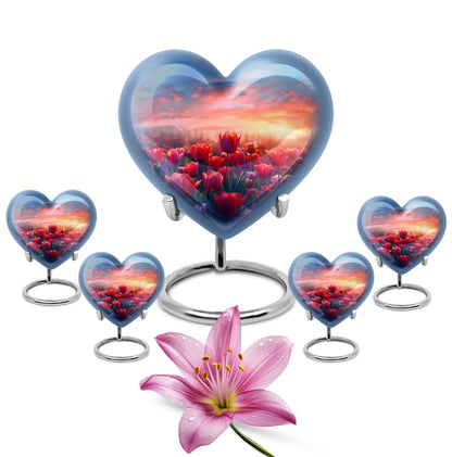 Tulips Theme Large Urn With 4 Keepsake Urn