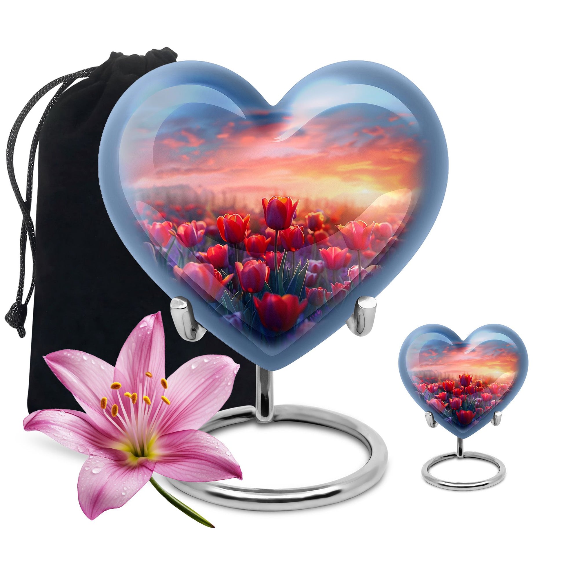 Tulips Theme Large Urn With 1 Keepsake Urn