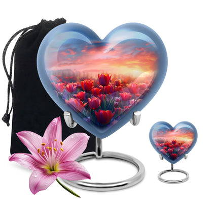 Tulips Theme Large Urn With 1 Keepsake Urn