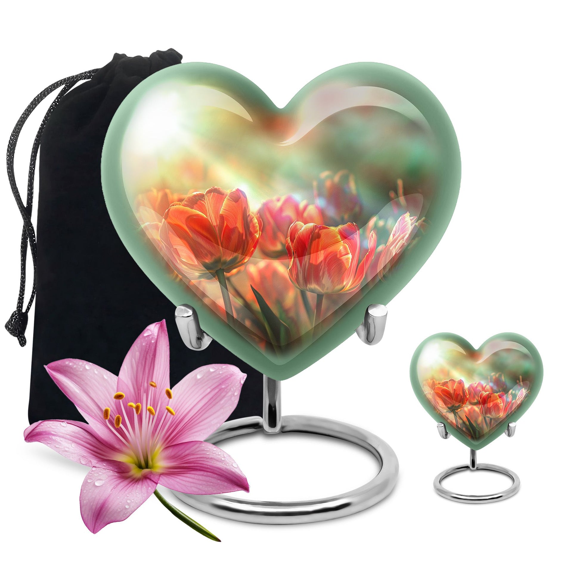 Tulips Theme Large Urn With 1 Keepsake Urn