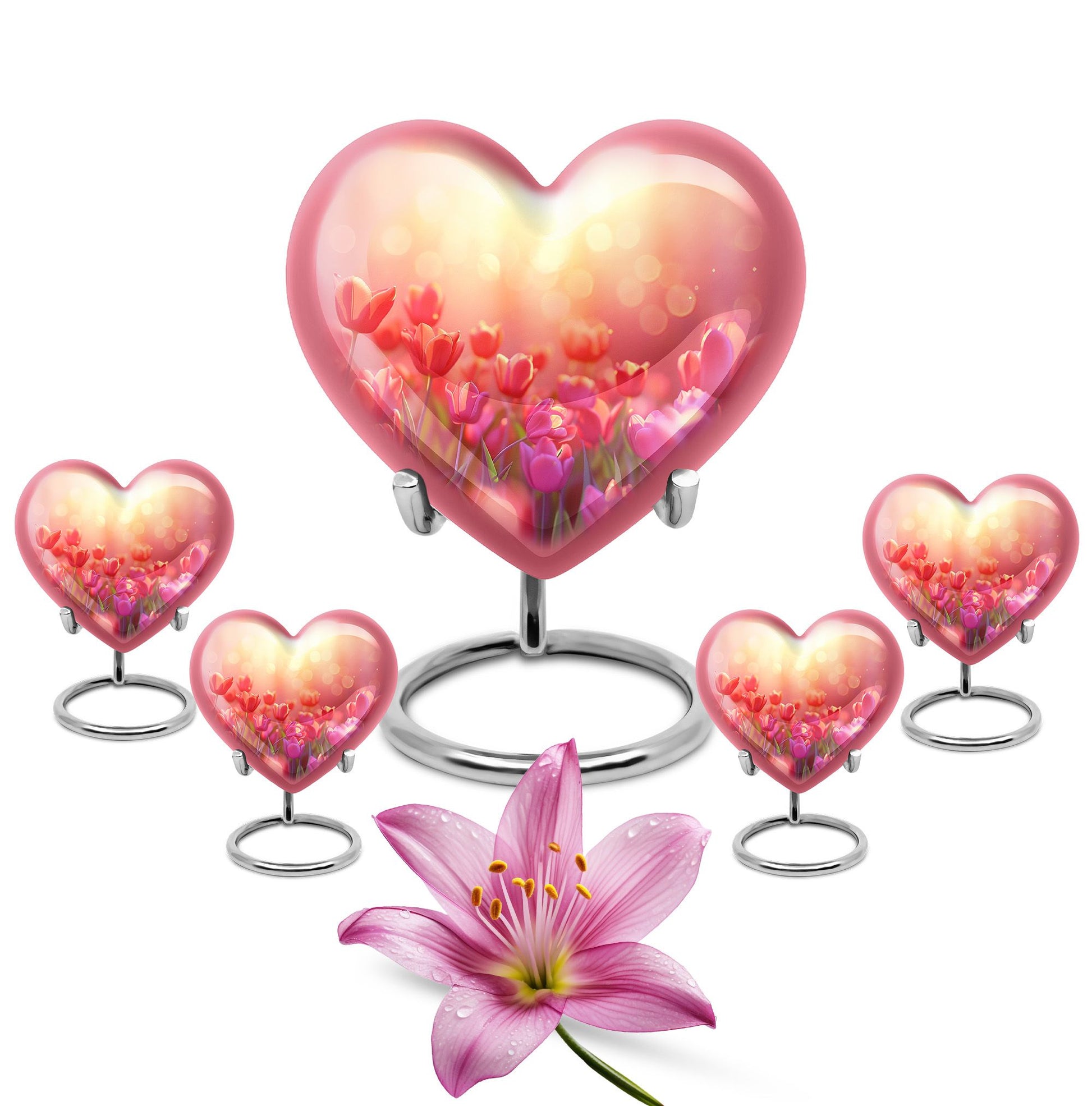 Tulips Theme Large Urn With 4 Keepsake Urn