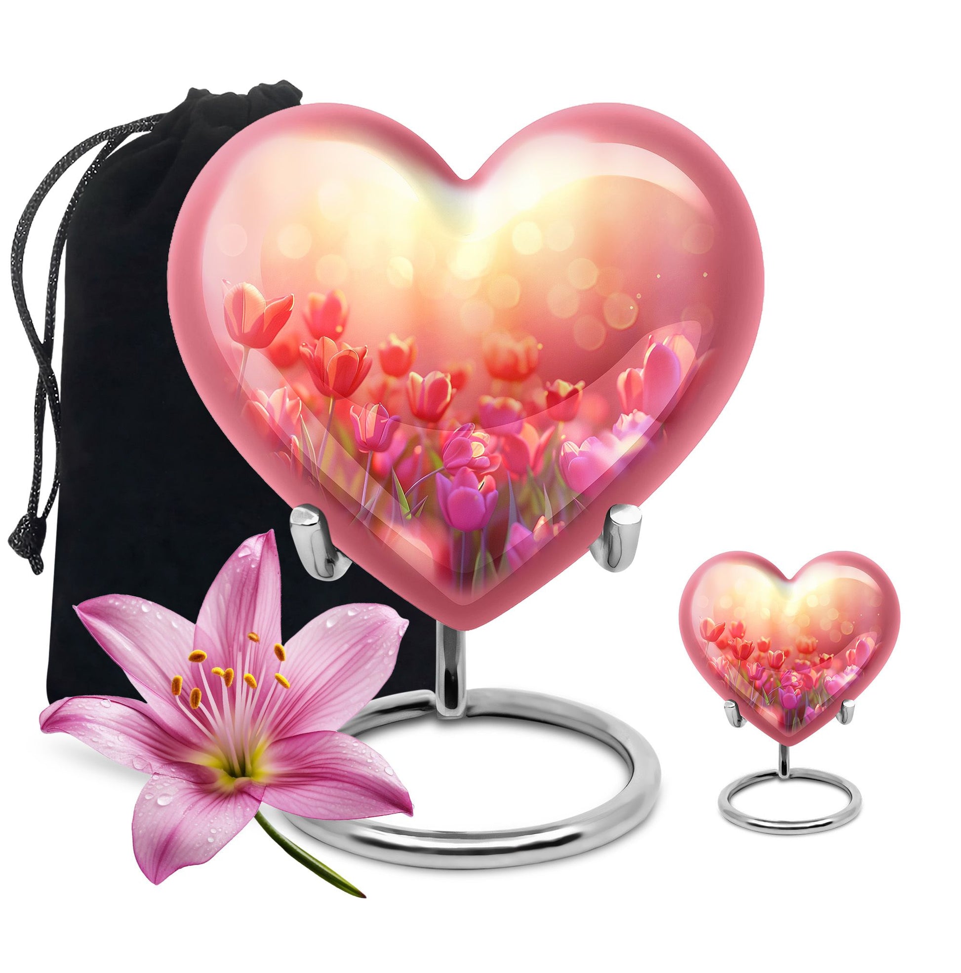 Tulips Theme Large Urn With 1 Keepsake Urn