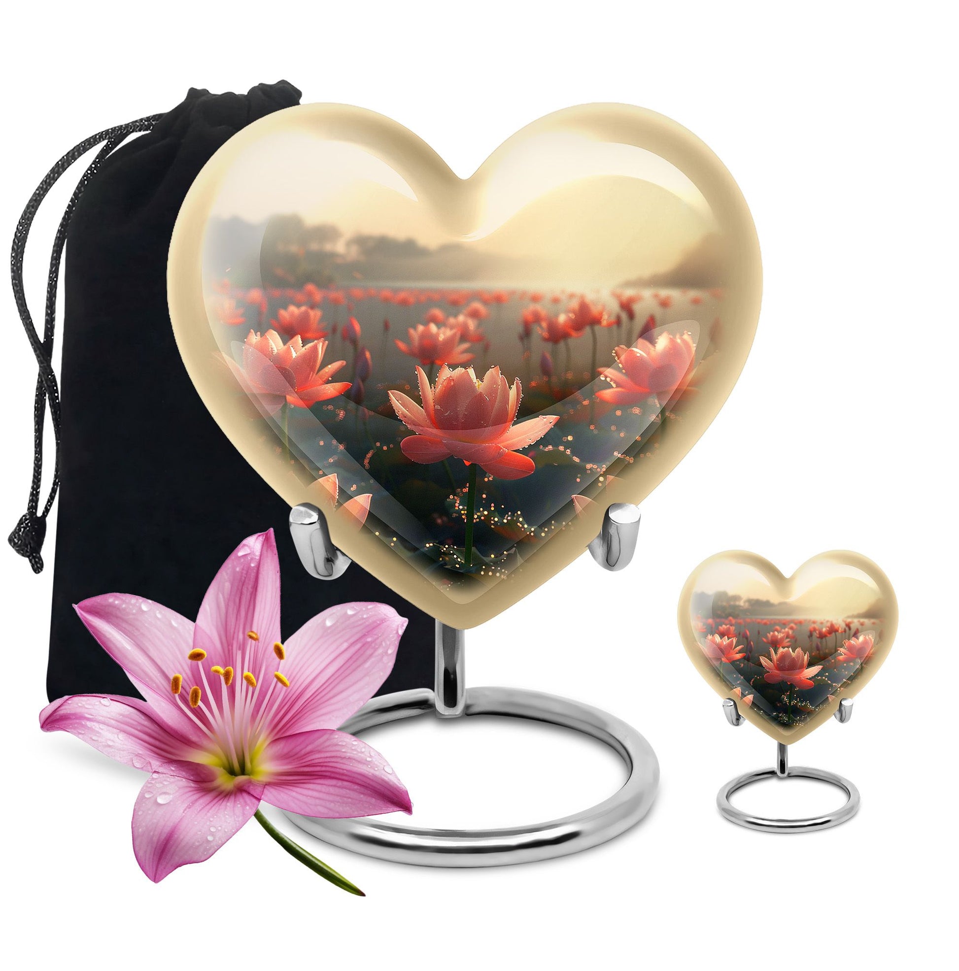 Lotus Theme Large Urn With 1 Keepsake Urn