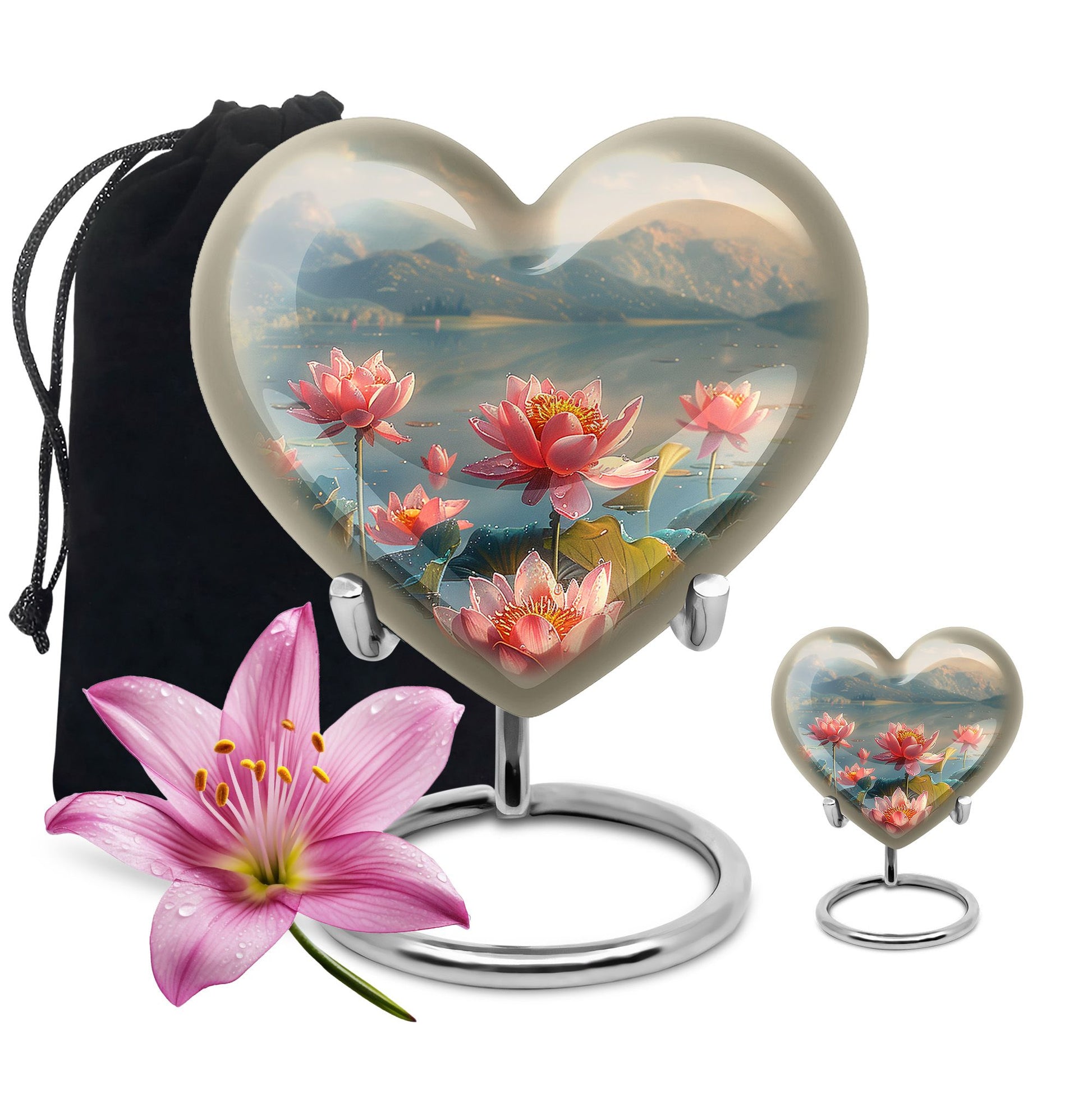 Lotus Theme Large Urn With 1 Keepsake Urn