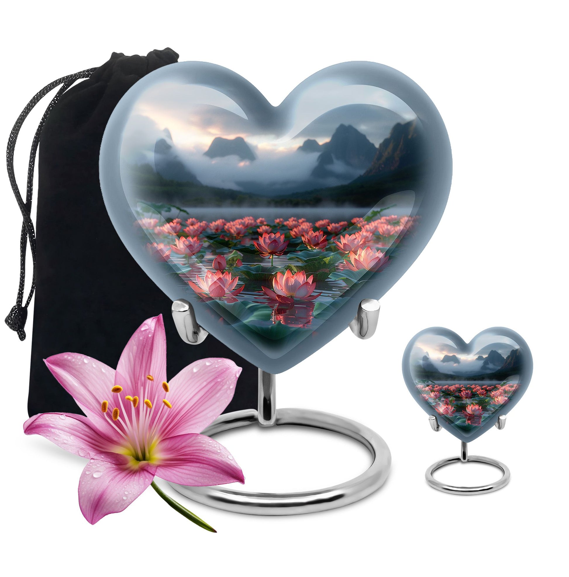 Lotus Theme Large Urn With 1 Keepsake Urn