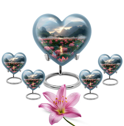 Lotus Theme Large Urn With 4 Keepsake Urn