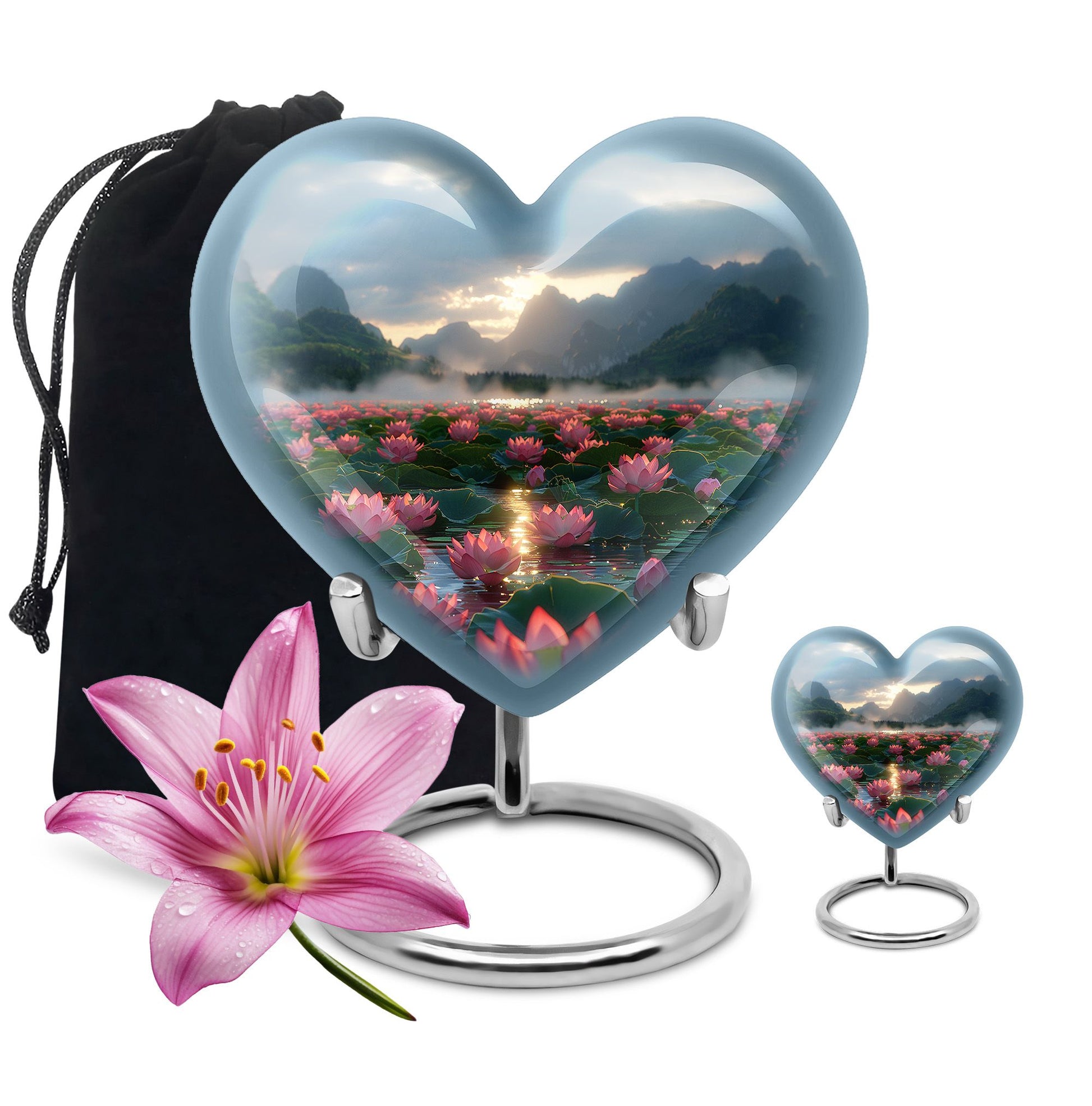 Lotus Theme Large Urn With 1 Keepsake Urn