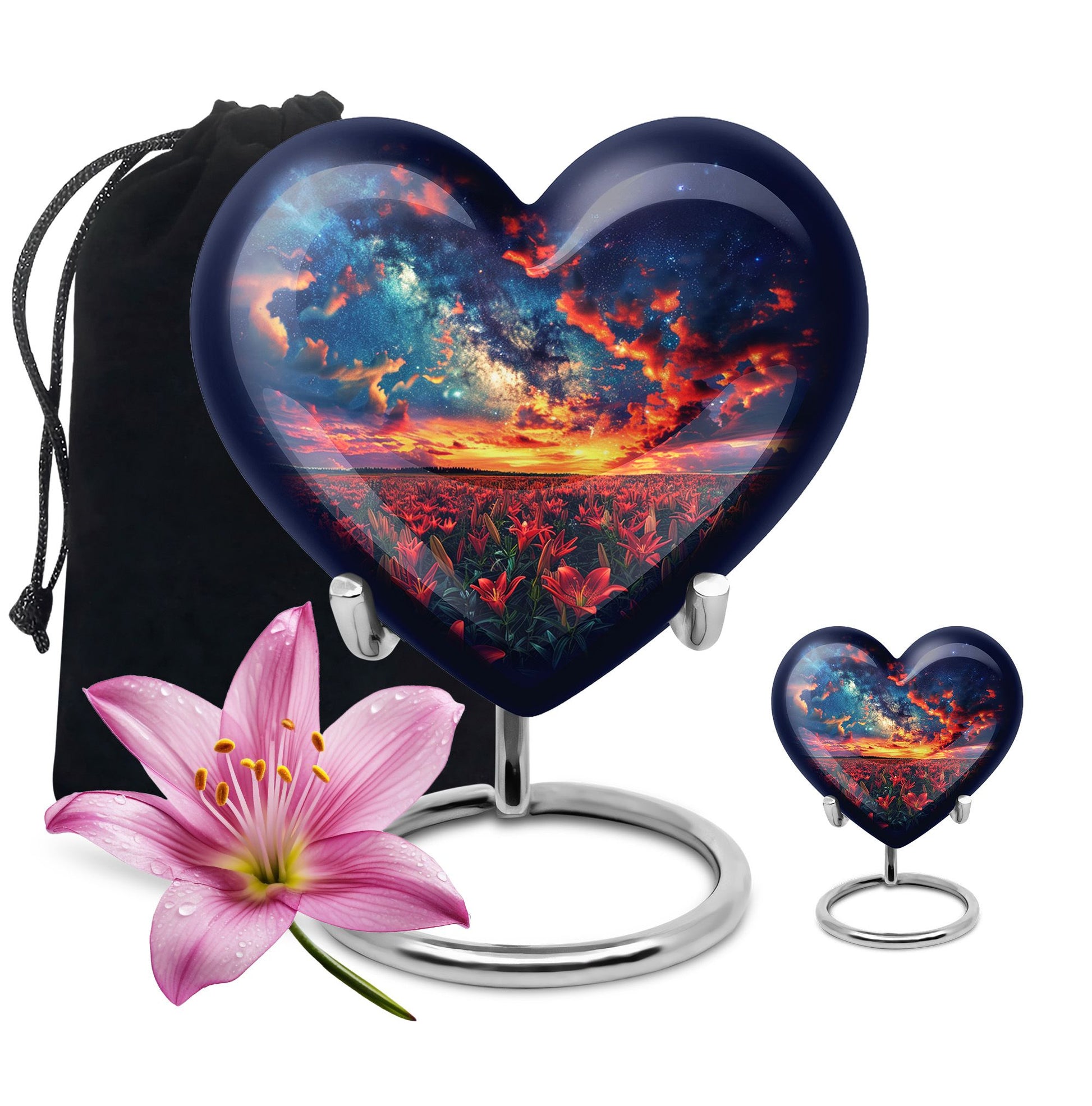 Lily Theme Large Urn With 1 Keepsake Urn