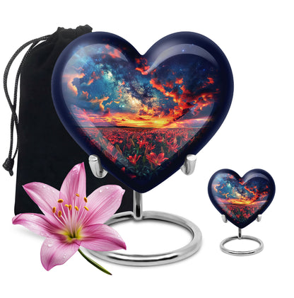 Lily Theme Large Urn With 1 Keepsake Urn