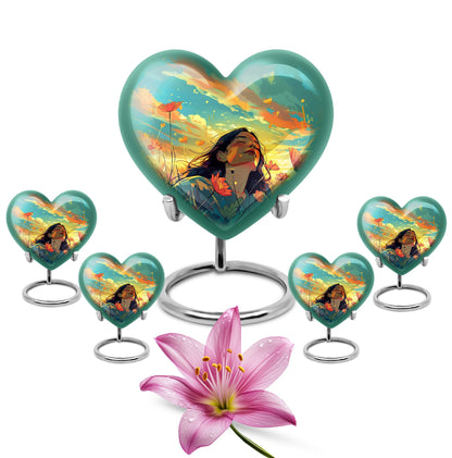 Flower Theme Large Urn With 4 Keepsake Urn