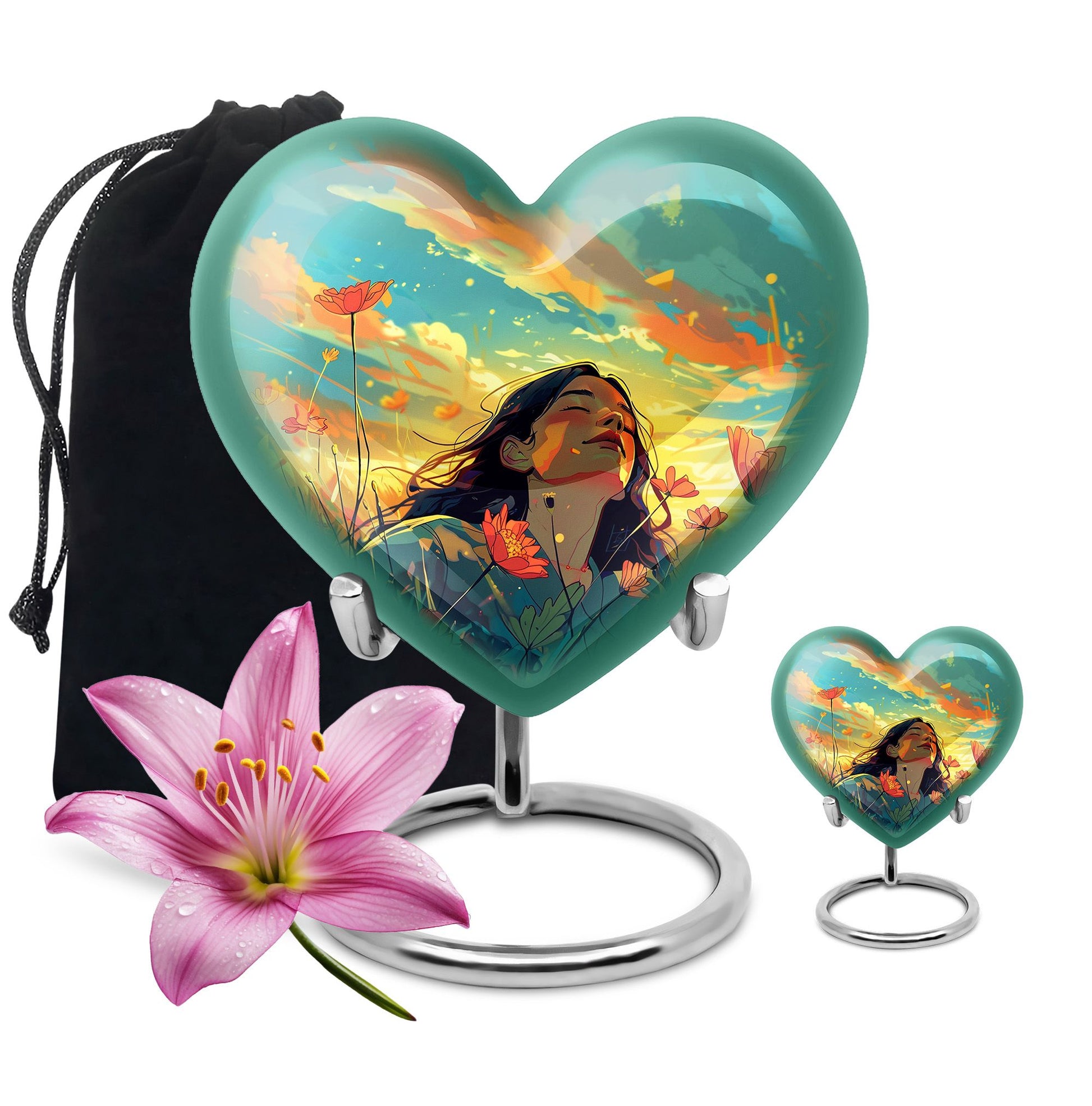 Flower Theme Large Urn With 1 Keepsake Urn