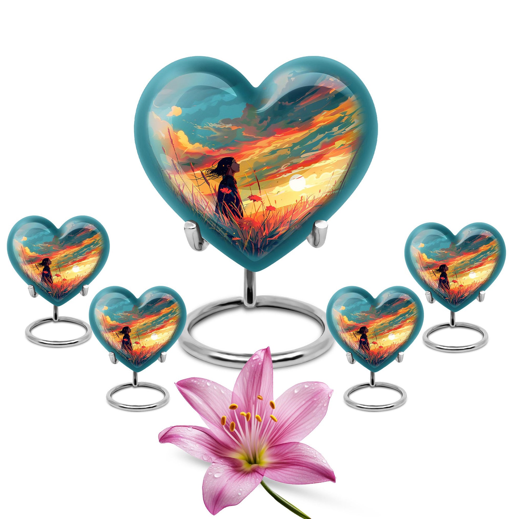 Flower Theme Large Urn With 4 Keepsake Urn