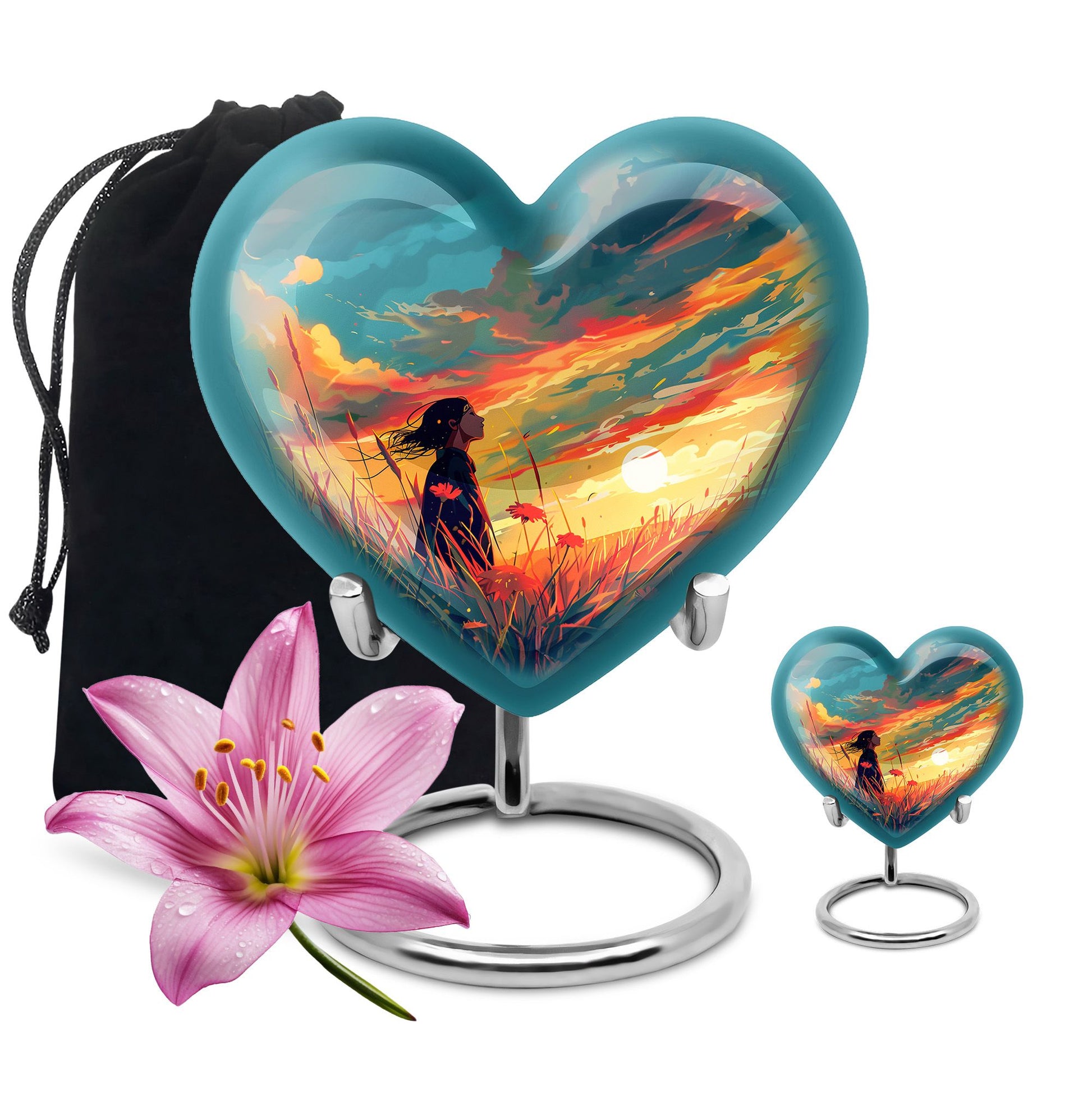 Flower Theme Large Urn With 1 Keepsake Urn