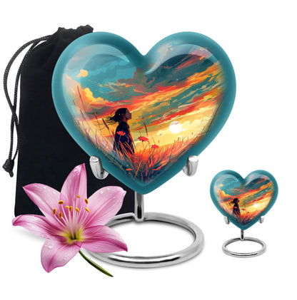 Flower Theme Large Urn With 1 Keepsake Urn