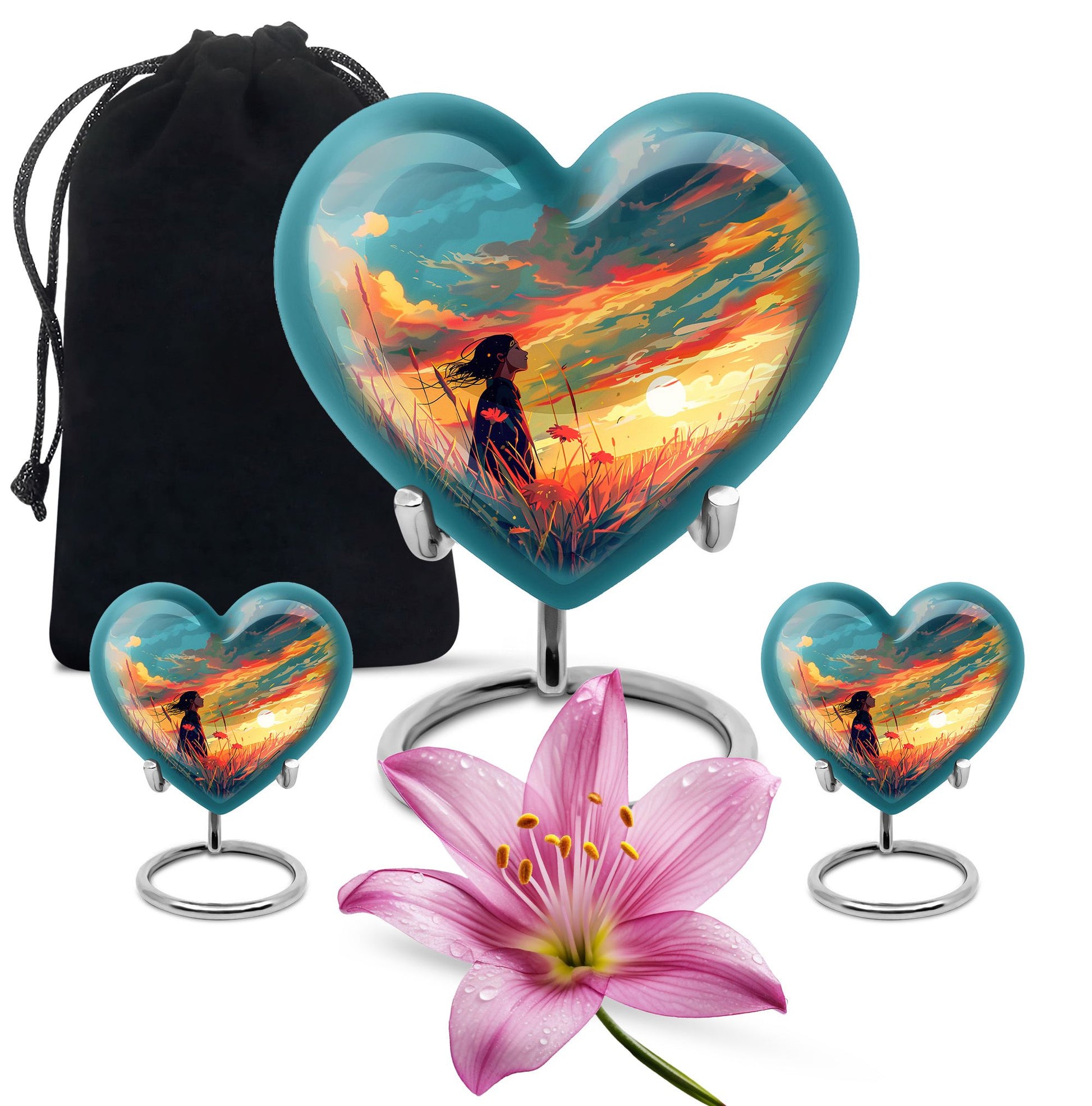 Flower Theme Large Urn With 2 Keepsake Urn